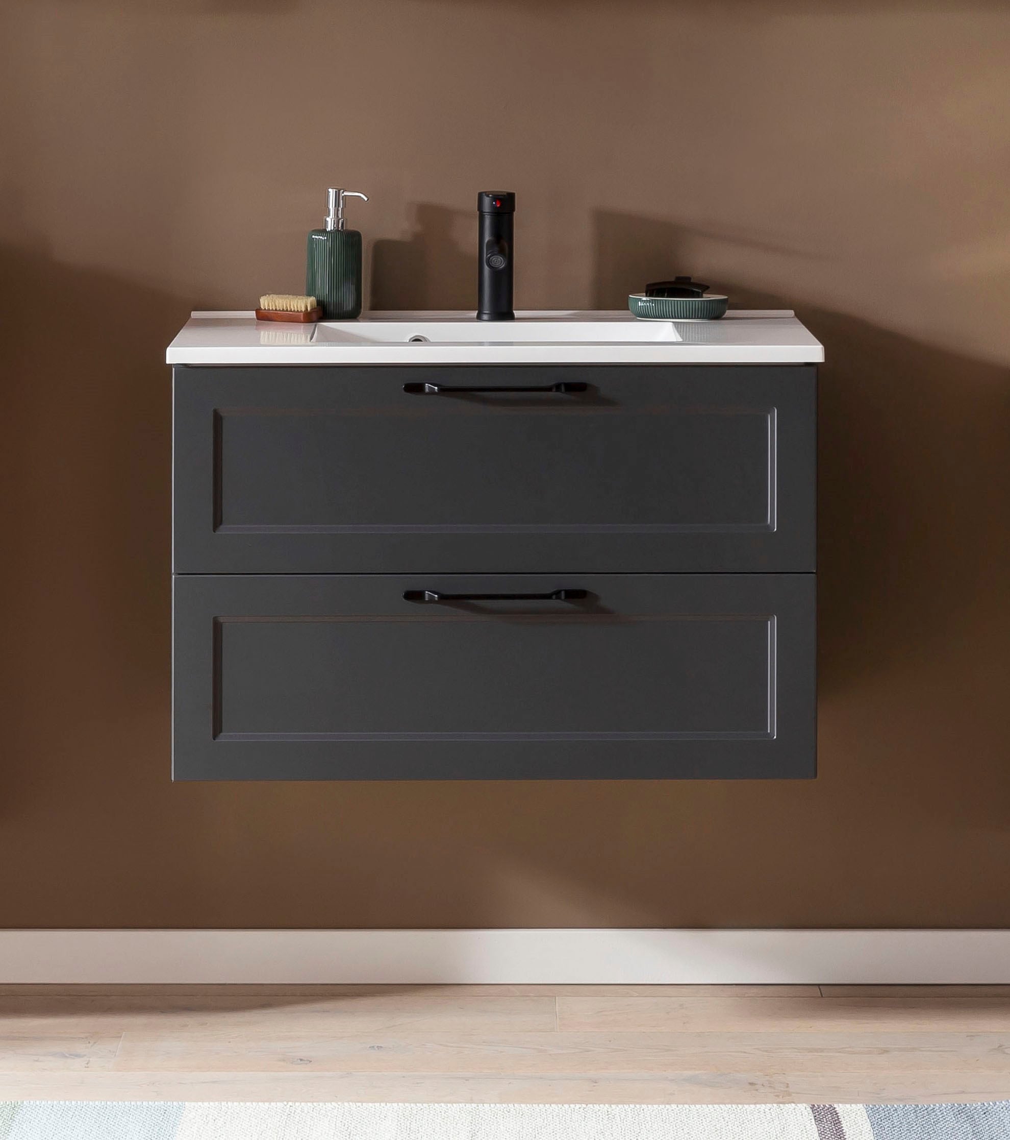 Welltime Waschtisch »Lana« Badmöbel inkl. Waschbecken in grau, Größe B/H/T: 80 cm x 56 cm x 47 cm