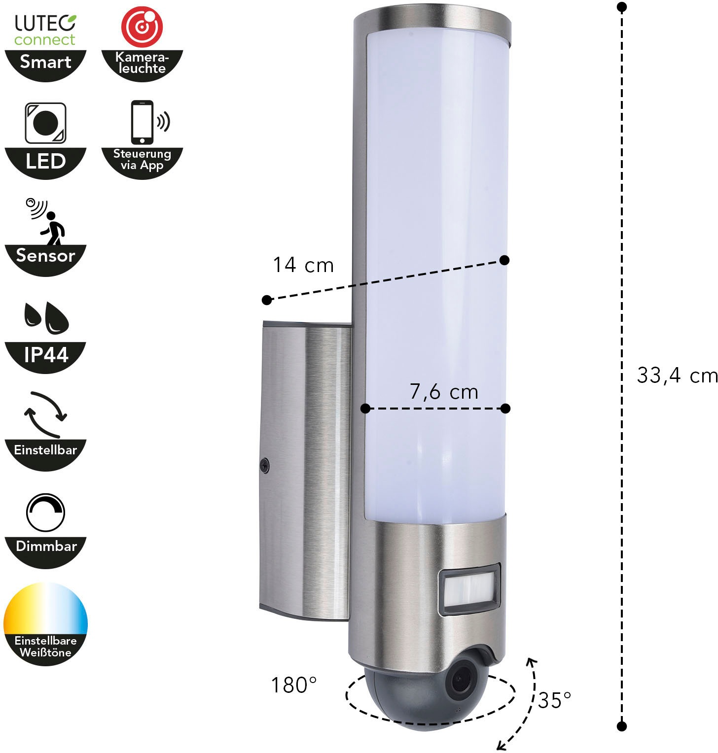 LUTEC Smarte LED-Leuchte »ELARA«, Smart-Home Kameraleuchte