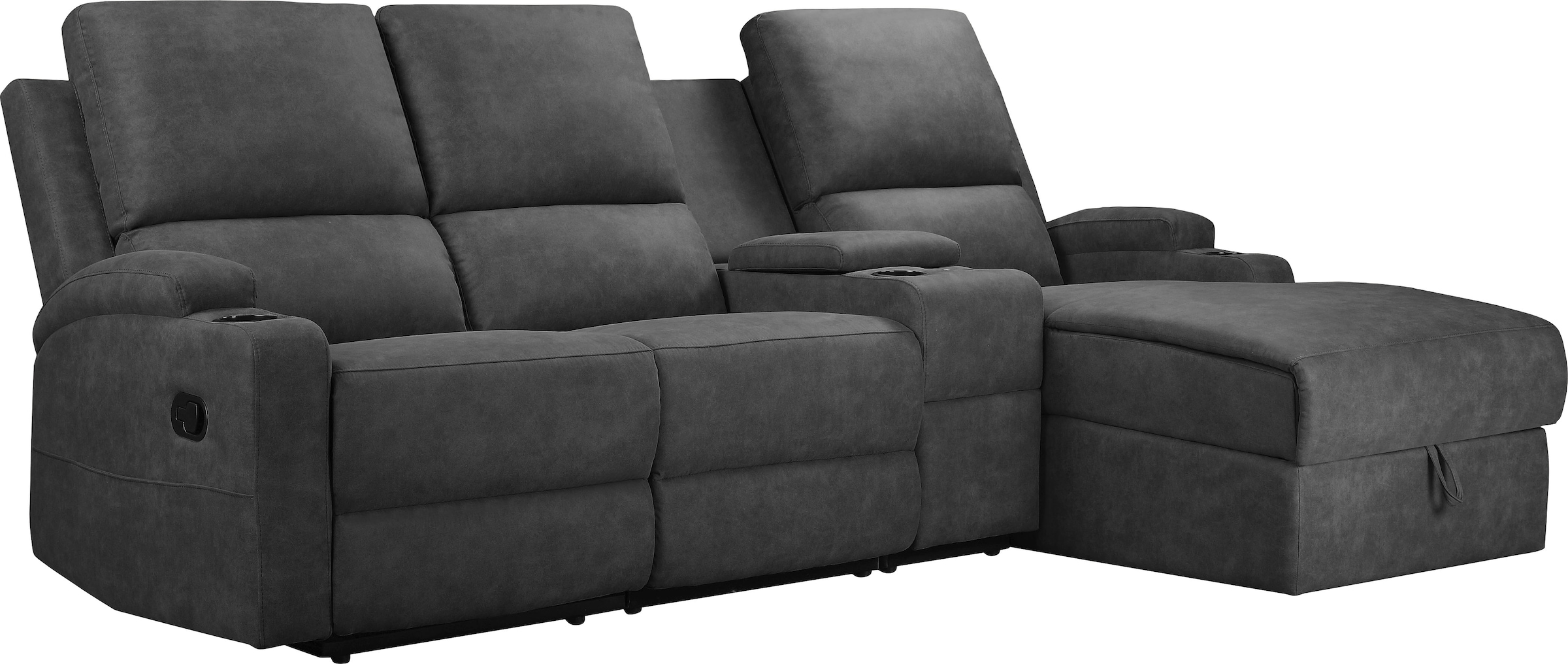 Home affaire Ecksofa »NAPORI Multimediasofa, 3er Kinosessel XXL, L-Form, 3 Bezugsstoffe«, Kinosofa mit Relaxfunktion, Getränkehalter, Staufach und Staukasten