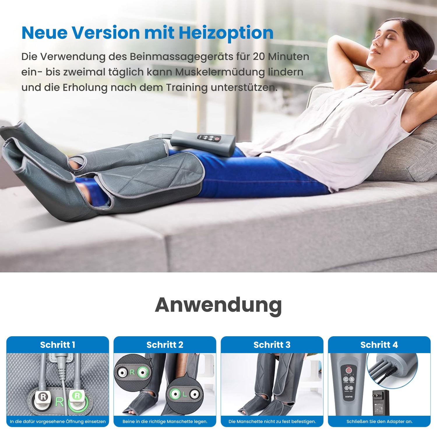 Renpho Fußmassagegerät »Aeria Elementary Thermal« Luftdruck für Beine/Füße, Wärme, 5 Modi, Memory, Fernbedienung