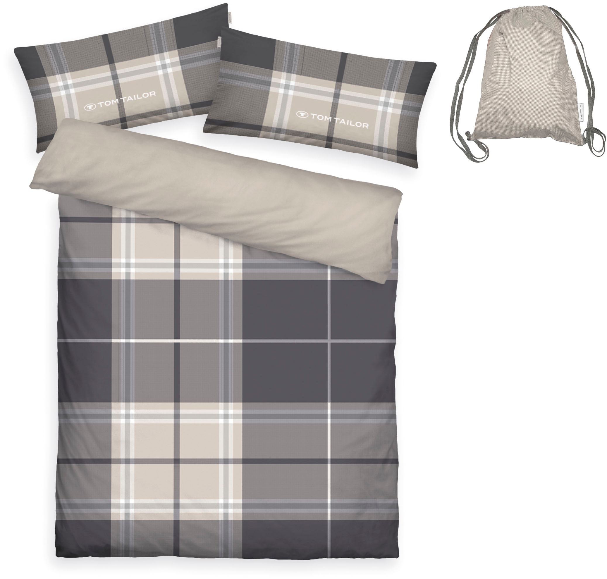 TOM TAILOR HOME Wendebettwäsche »Eric in Gr. 135x200 oder 155x220 cm« 3 mit Reißverschluss, mit GRATIS-Zugabe: Sportbeutel aus 100% Baumwolle