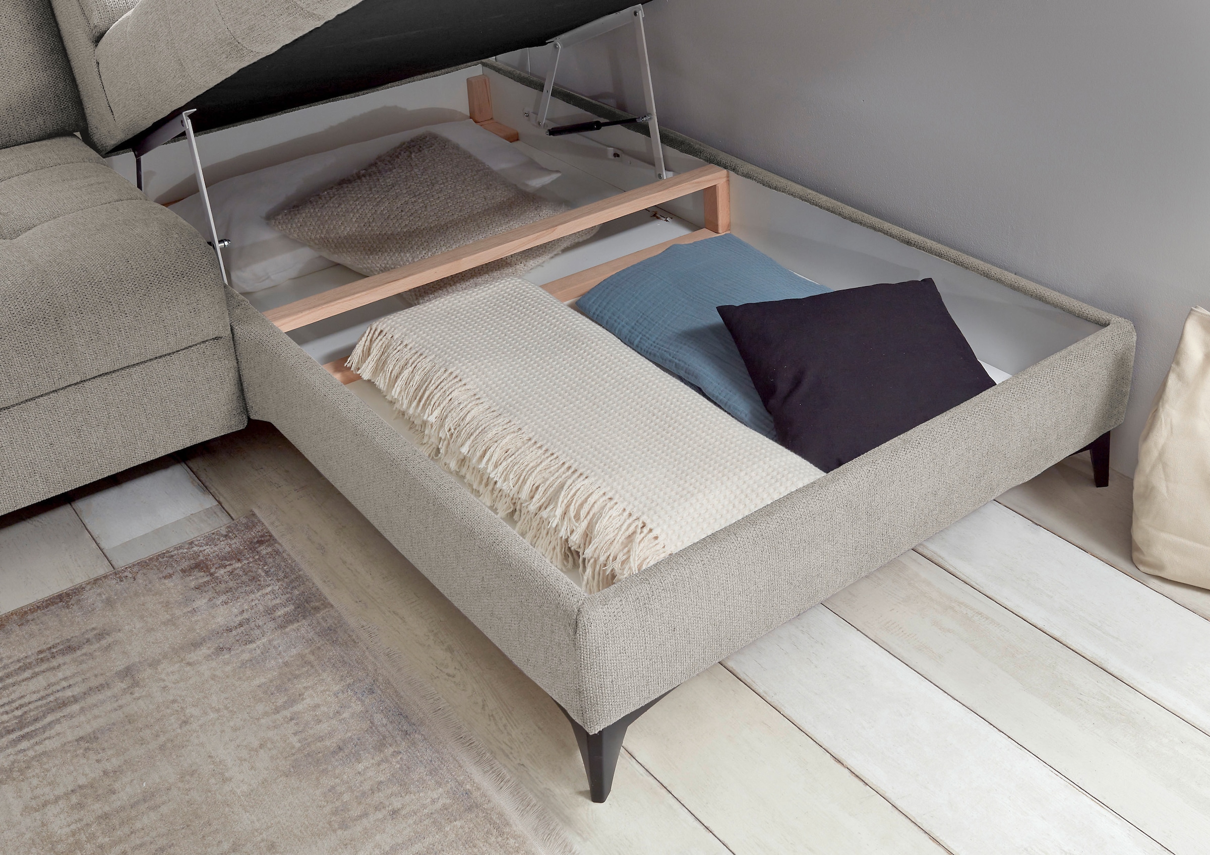 ED EXCITING DESIGN Ecksofa »Rockdale L-Form mit Bettfunktion, Bettkasten« Kopfteilverstellung, Sitztiefenverstellung & USB-Port