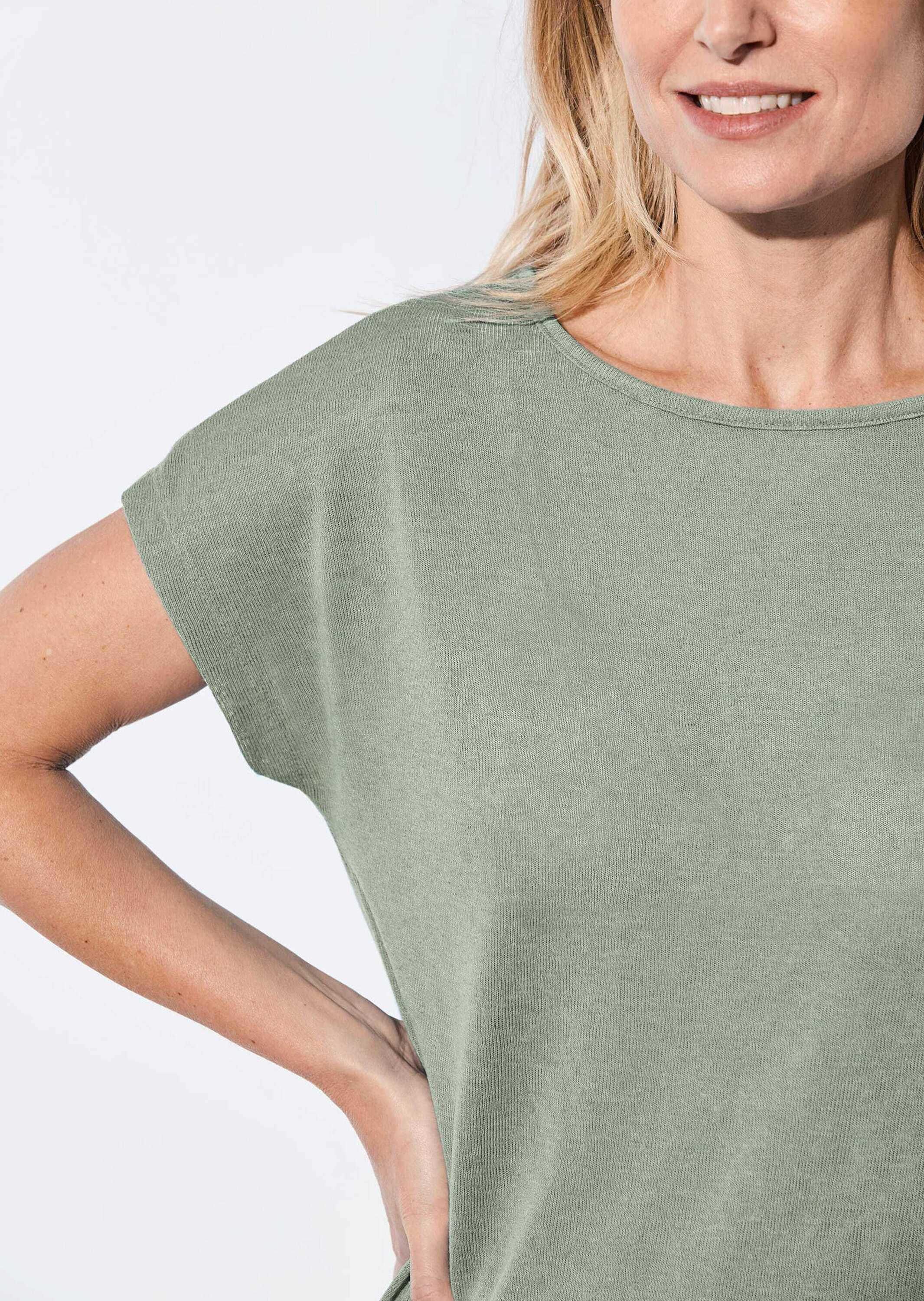 GOLDNER Kurzarmshirt »Kurzgröße Shirt in Leinenoptik«