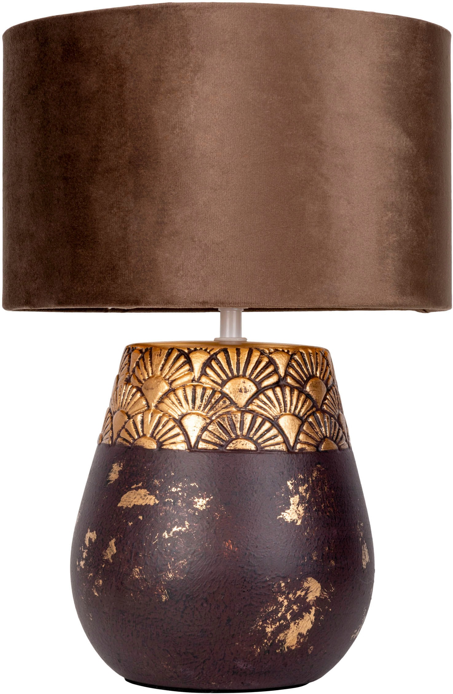 näve Tischleuchte »Bronco« E27 1 Stk. Keramikfuß mit goldenem Prägemuster, Textilschirm, 1x E27