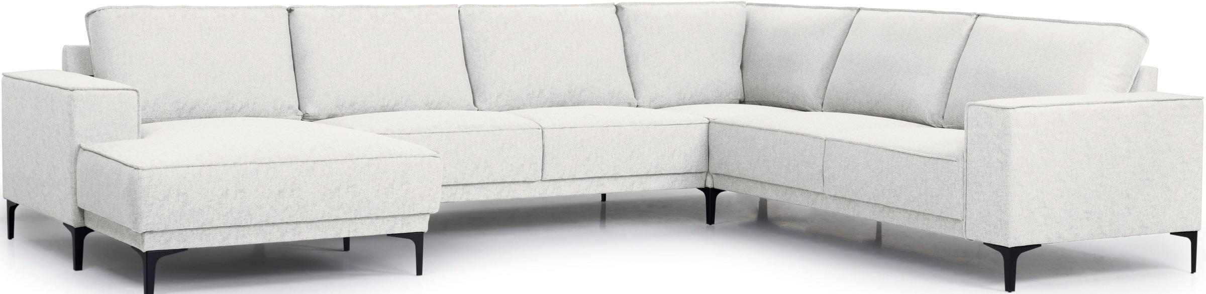 Places of Style Wohnlandschaft »XXL Sofa Oland, Struktur, Flachgewebe, Luxus-Microfaser, Boucle«, U-Form, 342 cm, Wellenunterfederung, Skandi-Design, Metallfüße