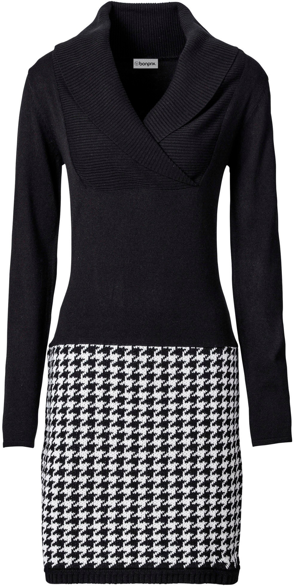 bonprix Strickkleid aus Polyacryl, figurbetonte Passform, gemustertes Rockteil