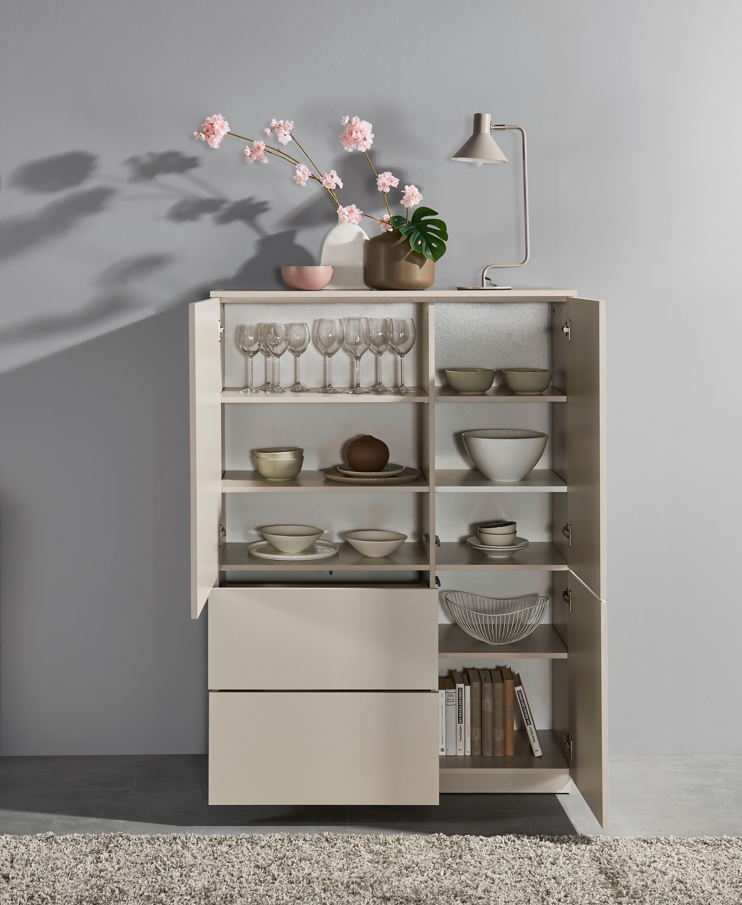 HBZ Highboard »Vince Highboard, B/H/T 103x142x38 cm« 1 Stk. tlg. Breite 103 cm, Push-to Open, Melaminbeschichtung