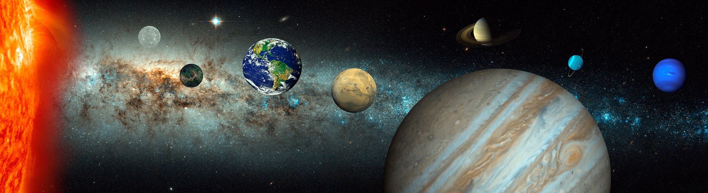 Papermoon Fototapete »Solar System Panorama«, matt, Vlies, 2 Bahnen, 350 x 100 cm
