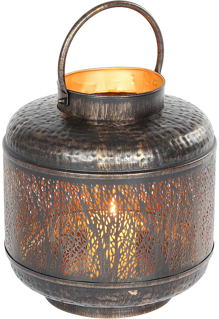 Ambiente Haus Kerzenlaterne »Laterne Walddesign mit Griff - (H) 42 cm« in goldfarben, Größe B/H/T: 30 cm x 42 cm x 30 cm