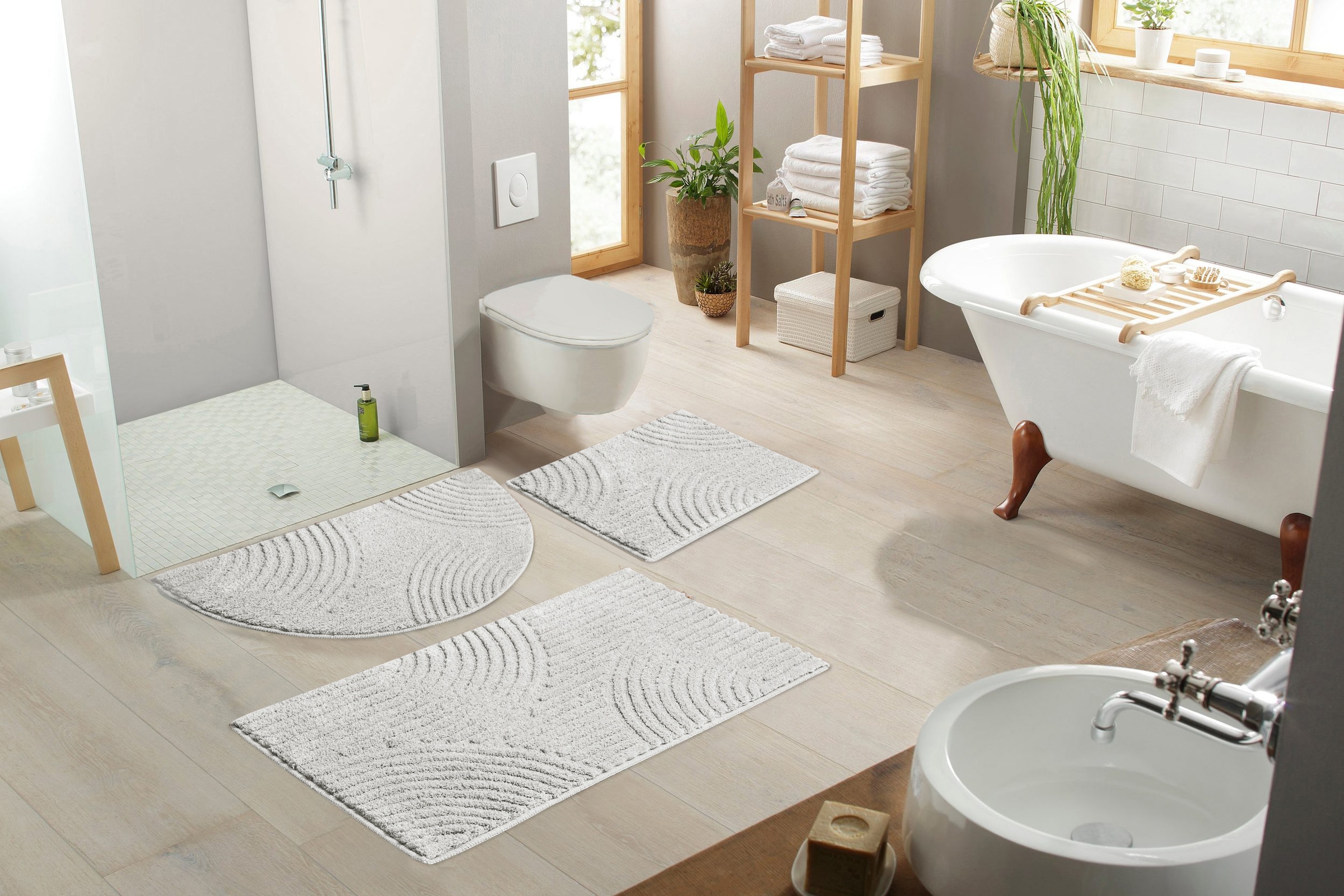 my home Badematte »Ognon, Scandi, Boho, modernes Muster«, rutschhemmend beschichtet, fußbodenheizungsgeeignet-schnell trocknend-strapazierfähig, Badteppich, Uni Farben, Hoch-Tief-Effekt