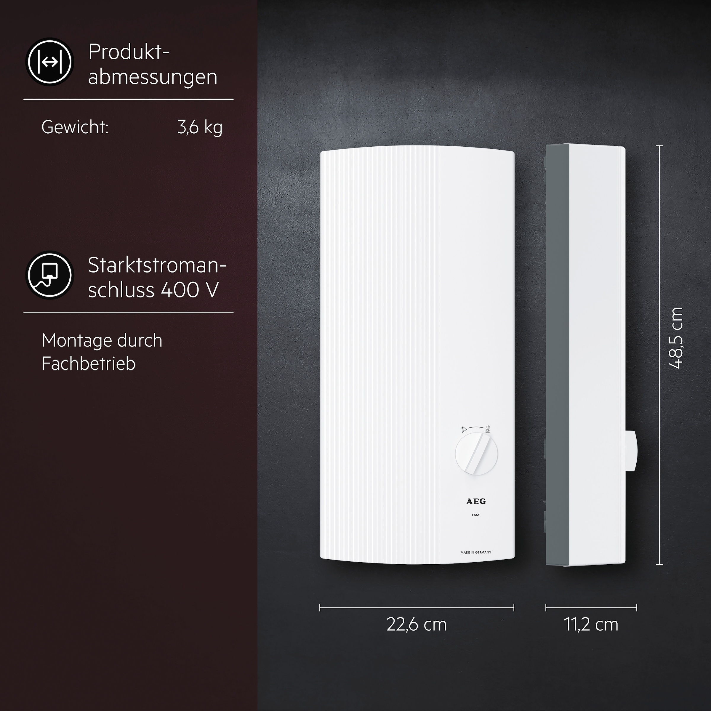 AEG Haustechnik Komfort-Durchlauferhitzer »DDLE EASY 21 kW, guter Warmwasserkomfort« zwei feste Temperatureinstellungen für Dusche und Spüle