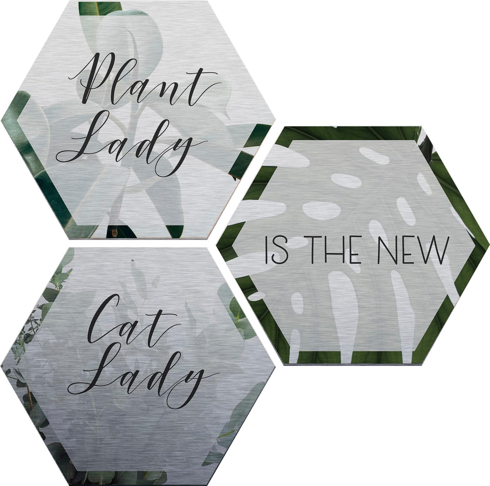 Metallbild »Plantlady is the new Catlady«, (Set), Metallposter Collage