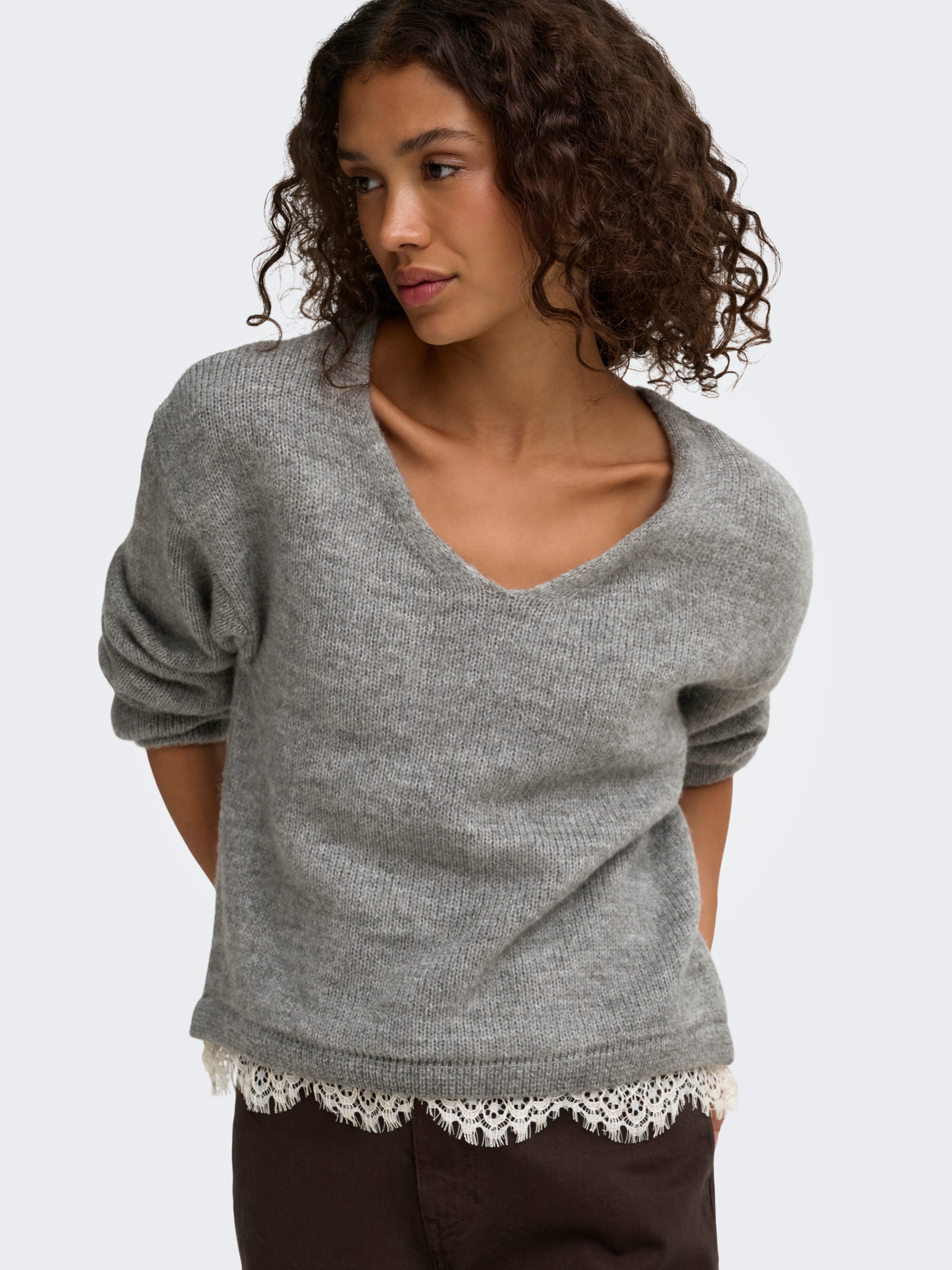 JDY Strickpullover »JDYSTEPHANIE L/S V-NECK LACE PULL KNT« Materialmix