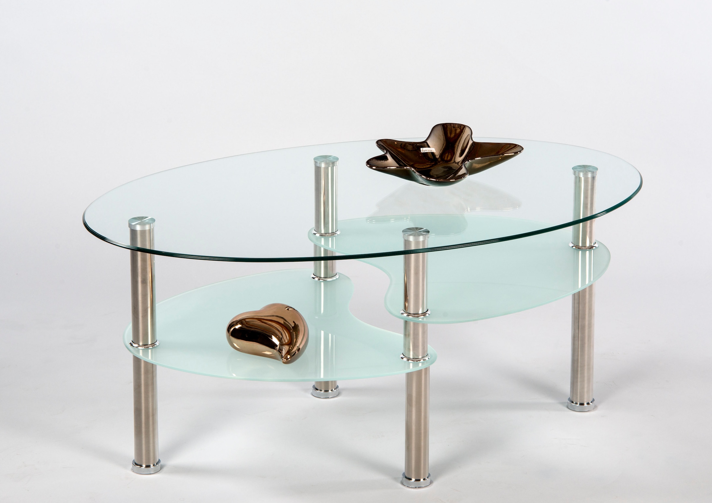 Stolkom Couchtisch »Wave Glastisch, Wohnzimmertisch, Beistelltisch Glas BxHxT 90x41x55 cm«, Sicherheitsglas 8mm stark, Ablage in Milchglas, Tisch Oval