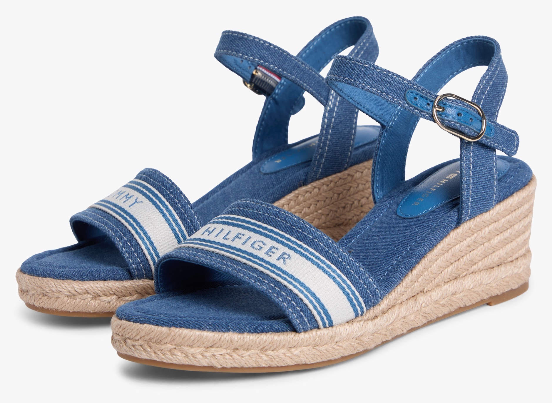 Tommy Hilfiger Keilsandalette »MID WEDGE ESPAD WEBBING«  Sommerschuh, Riemchensandale mit Kontrastbesatz