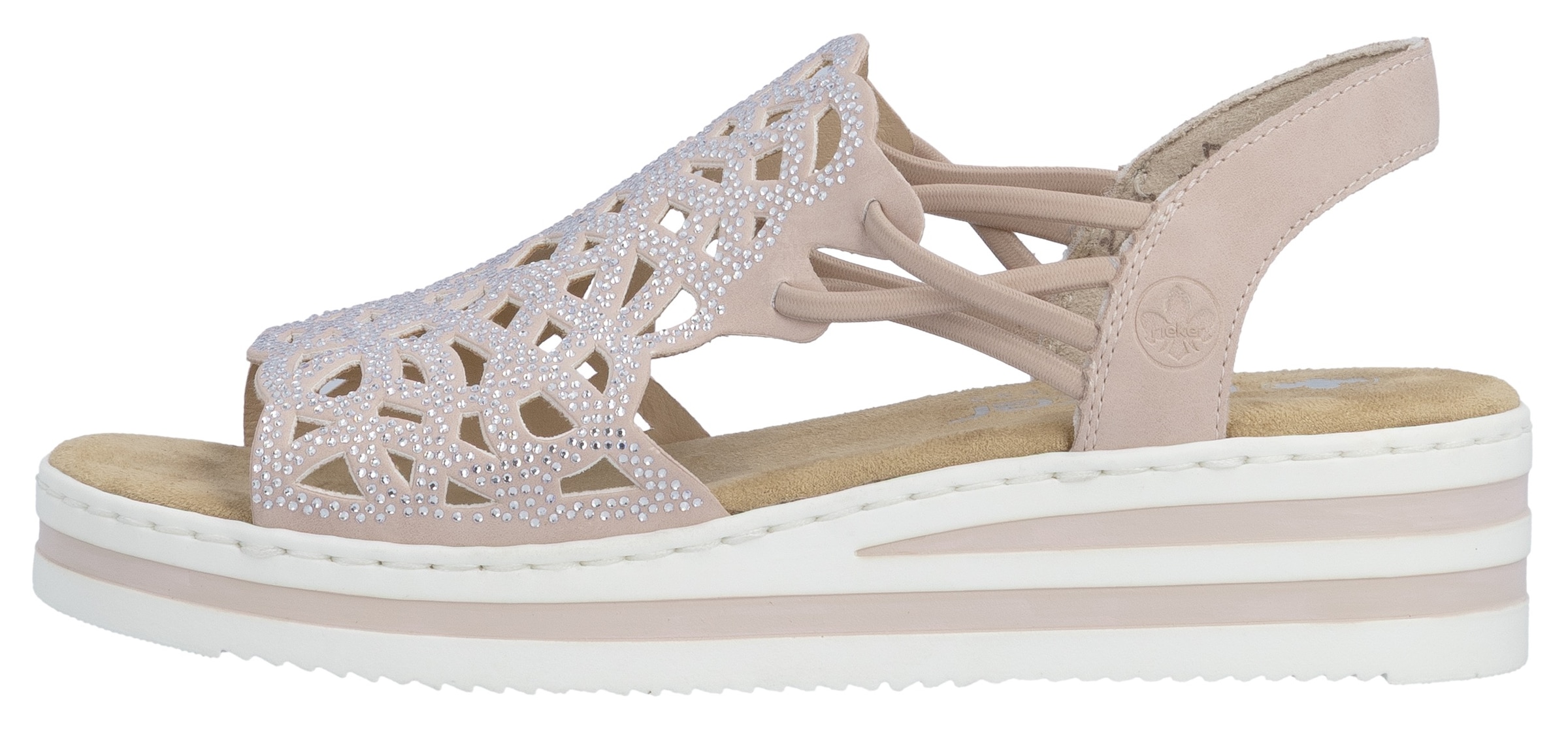 Rieker Keilsandalette  Schlupfsandale, Sommerschuh, Urlaubsschuh mit Glitzersteine