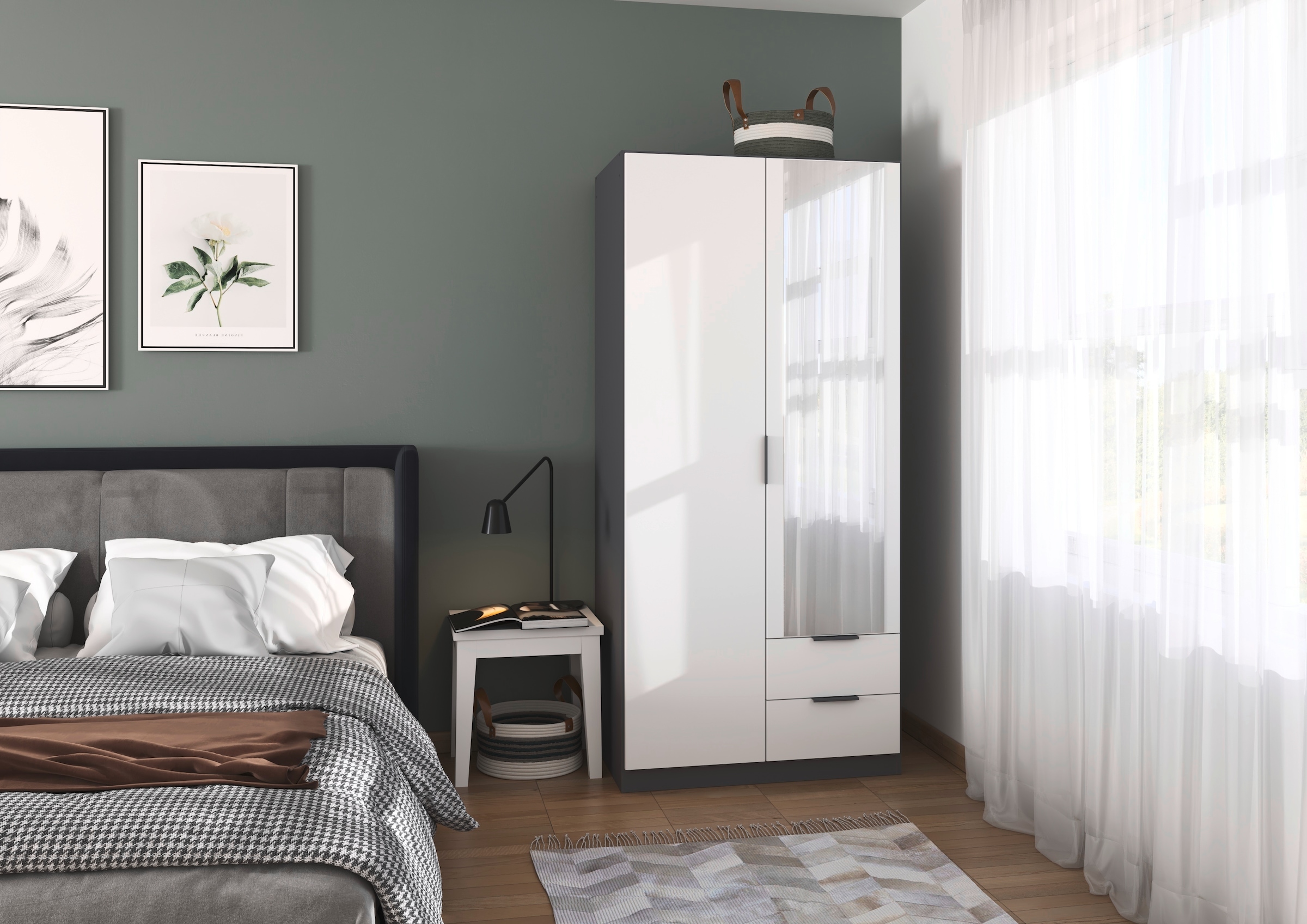 rauch Kleiderschrank »Drehtürenschrank Schrank Garderobe Ankleide Schlafzimmer LAGOA« 3 verschiedene Ausstattungen BASIC/CLASSIC/PREMIUM (inkl. SOFT-CLOSE),  geräumige Schubladen, 3 Breiten, optional mit Aufsatz MADE IN GERMANY