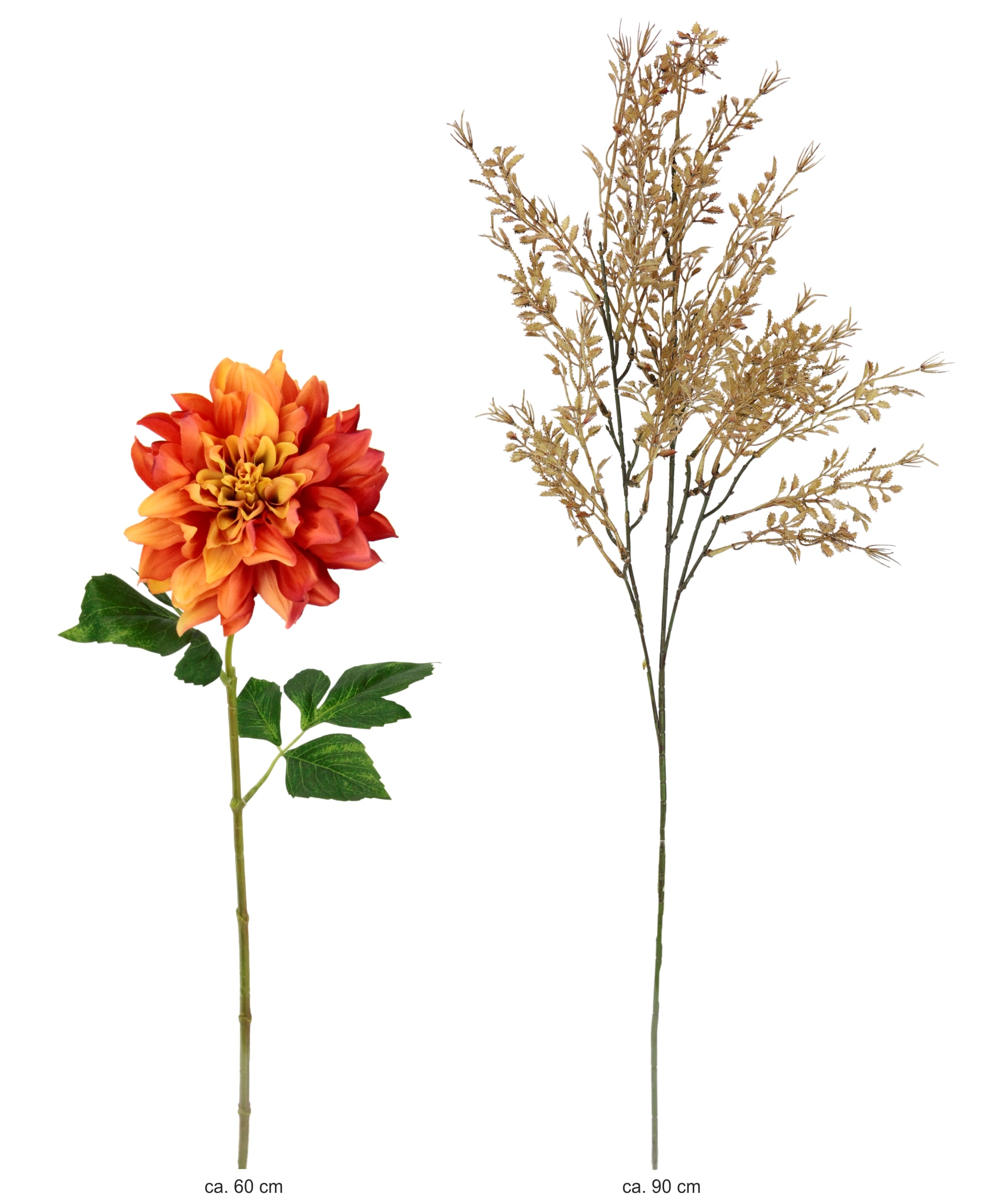 I.GE.A. Kunstblumenstrauß »Kunstblumen Set Dahlie«, Mit Dekozweig 62 cm hoch Blumen Arrangement Seidenblumen Einzelblumen