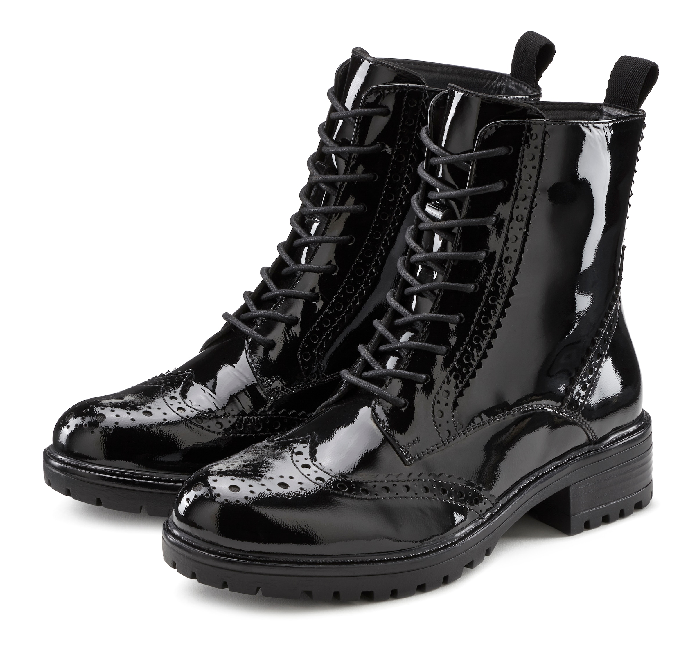 LASCANA Schnürboots, Schnürstiefelette, Ankle Boots, Leder, Schnüren & Reißverschluss