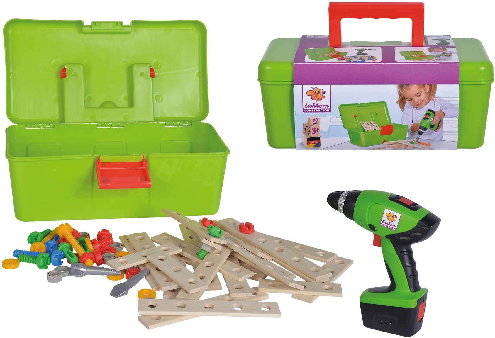 Konstruktionsspielsteine »Constructor Werkzeugbox«, (70 St.), Made in Germany, FSC®-...