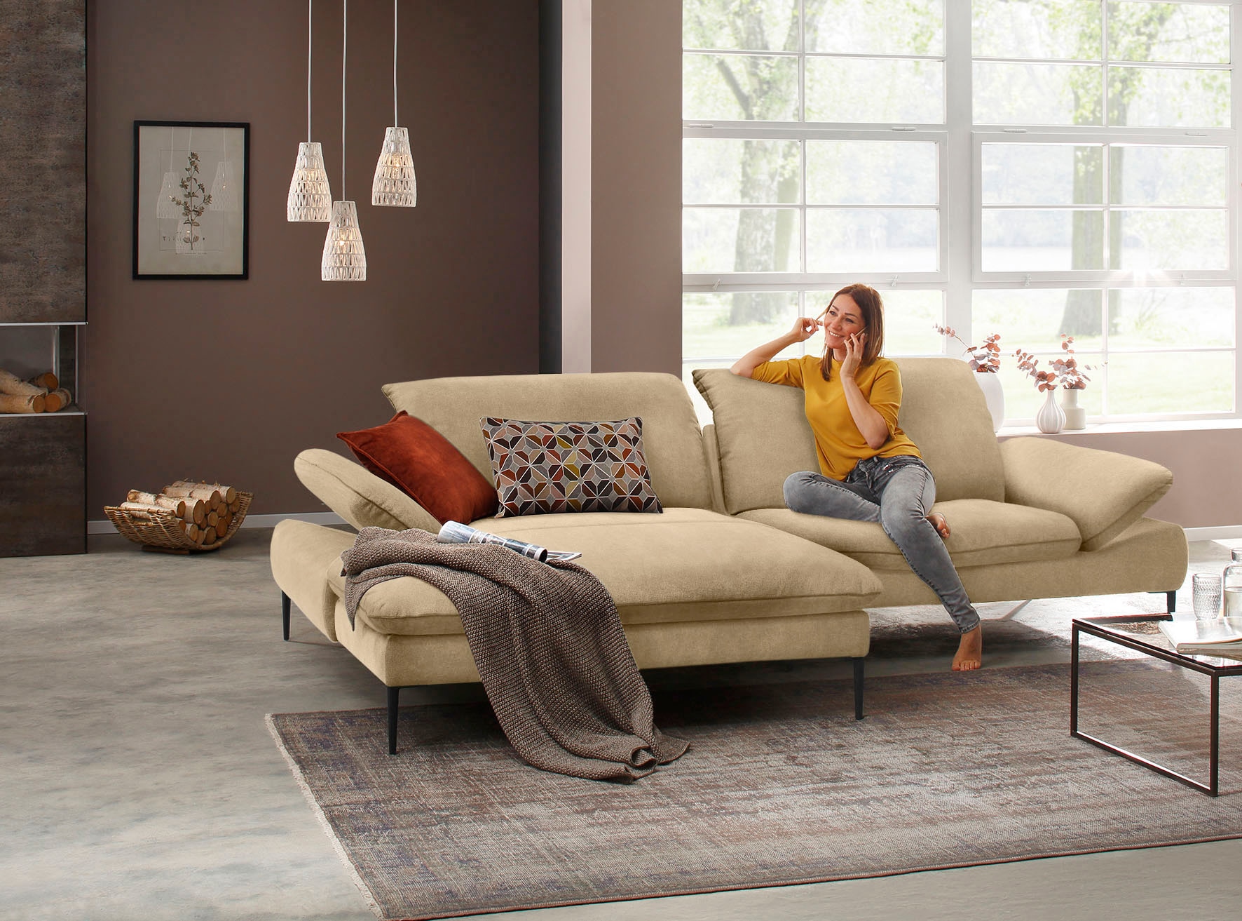 W.SCHILLIG Ecksofa »enjoy&MORE, Designsofa, elegant und bequem, L-Form«, Sitztiefenverstellung, Füße schwarz pulverbeschichtet, Breite 294 cm