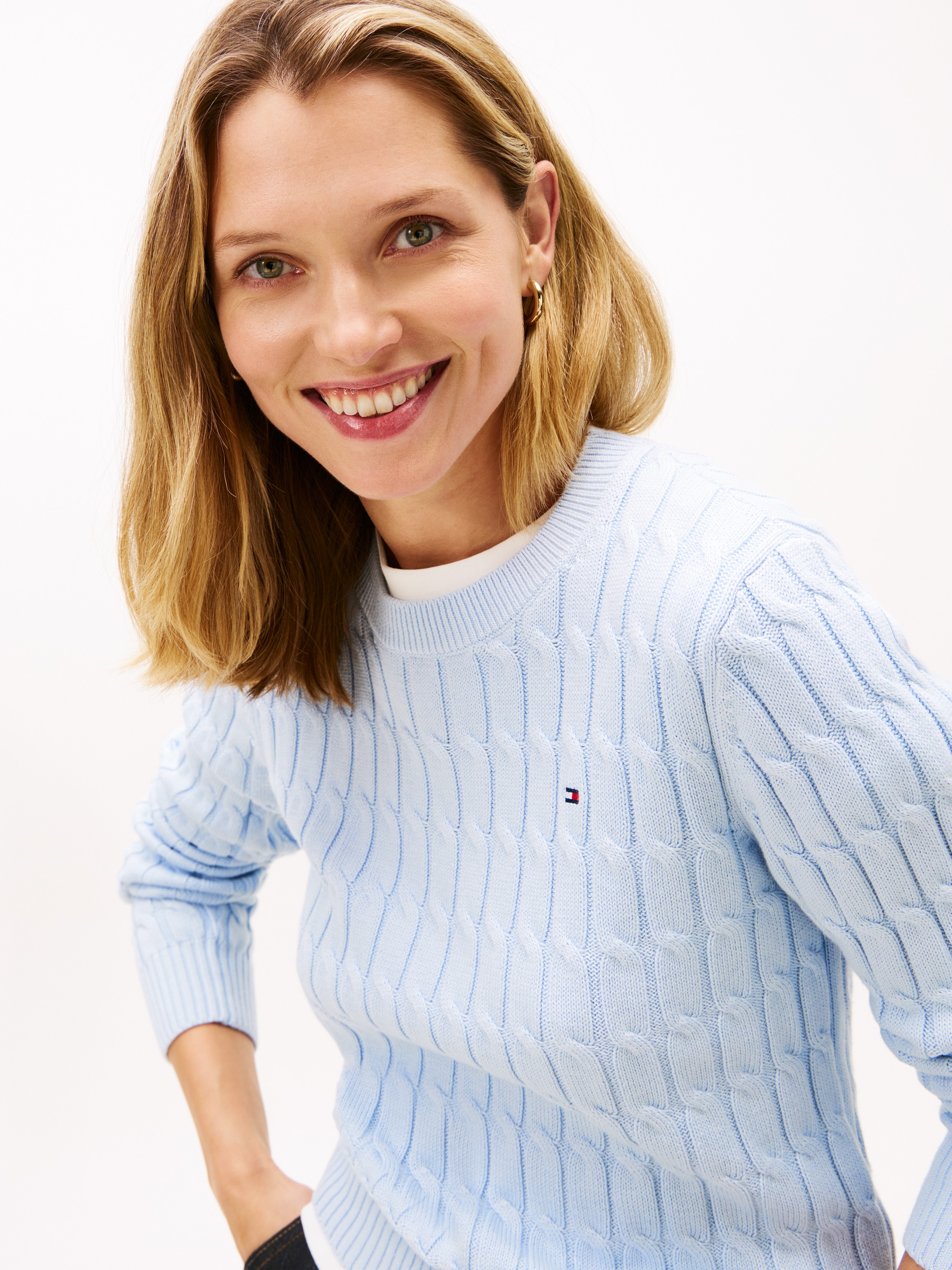 Tommy Hilfiger Rundhalspullover »CO CABLE MID GG C-NK LS SWT« mit Zopfmuster