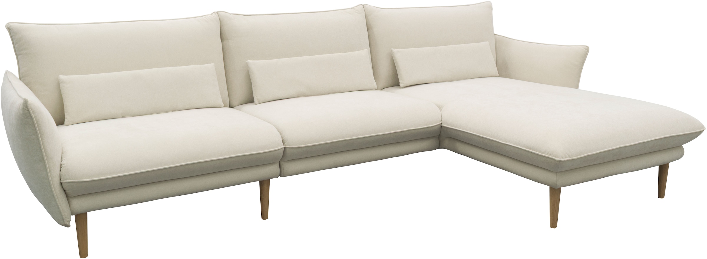 DOMO collection Ecksofa »Leuven modern mit schmalen Armlehnen, Breite 282 cm, L-Form« angenehm feste Polsterung, bodenfrei, 19 cm hohe Holzfüße