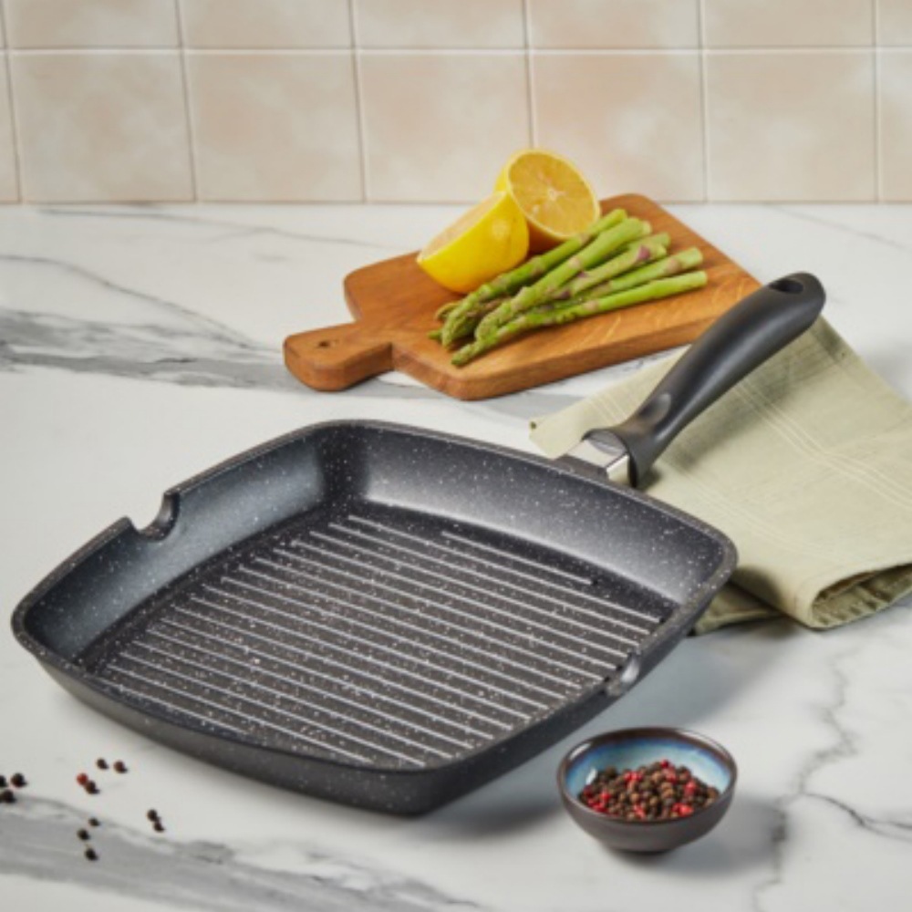 RESTO Kitchenware Grillpfanne »Meridiana, quadratische Steak Pfanne mit Ausguss«, Aluminiumguss, (1 tlg.), Bratpfanne, Eckpfanne mit Marmor-Antihaftbeschichtung