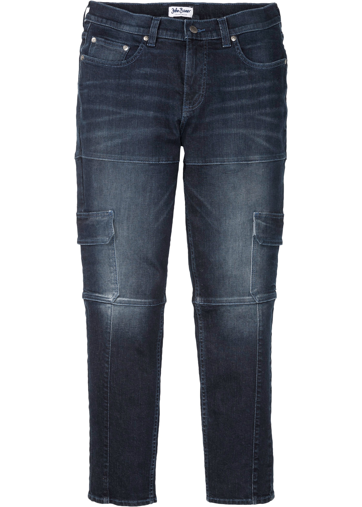 bonprix Cargojeans »Slim Fit Cargo-Stretch-Jeans, Straight« Slim Fit, aus Baumwolle und Elasthan, mit gewaschener Optik