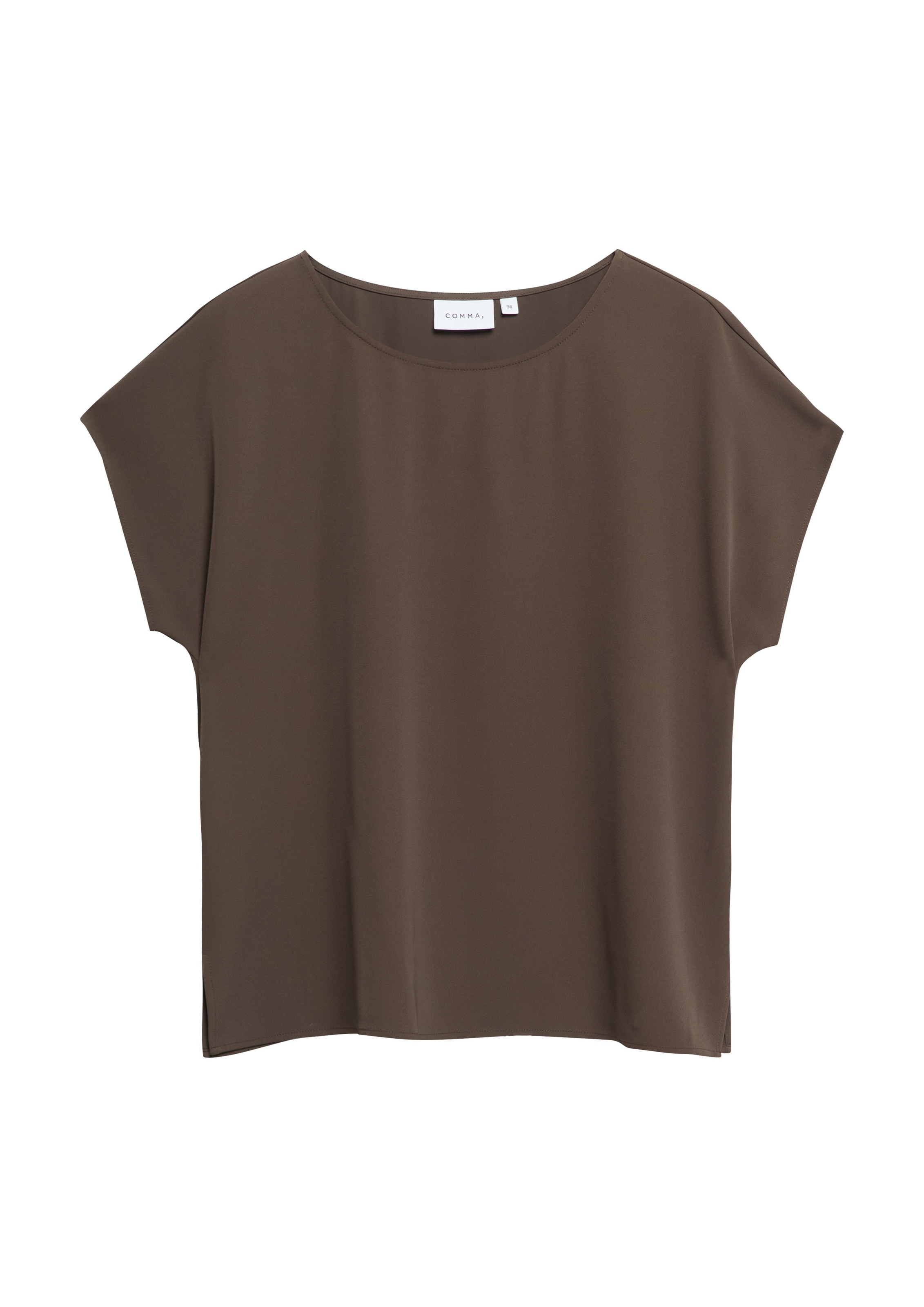 Comma Kurzarmbluse Sommerbluse - unifarben - mit Stretch