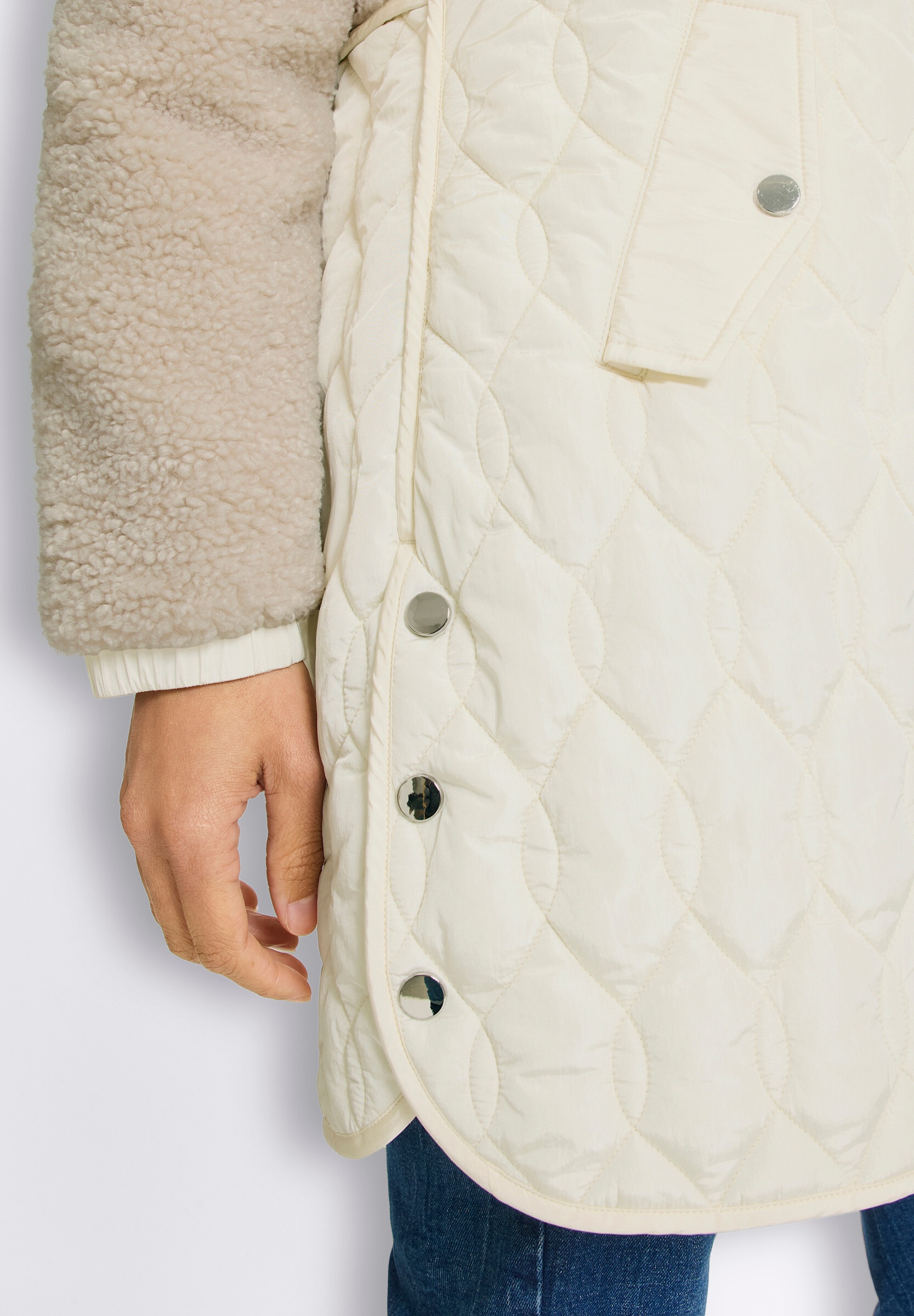 heine Steppjacke »Longjacke Longjacke Materialmix aus Teddy und Stepp« mit Kapuze