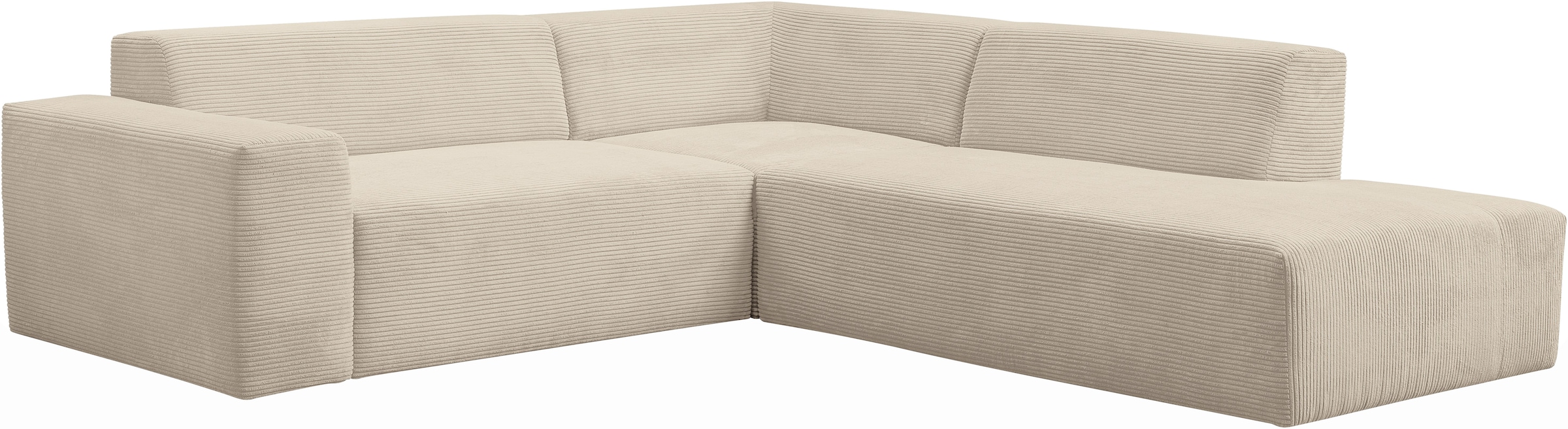WERK2 Ecksofa »Zeus-M, tolles Sofa mit schönen Details, L-Form« Curvy Trend Garnitur, urbane Optik, komfortable Wellenunterfederung