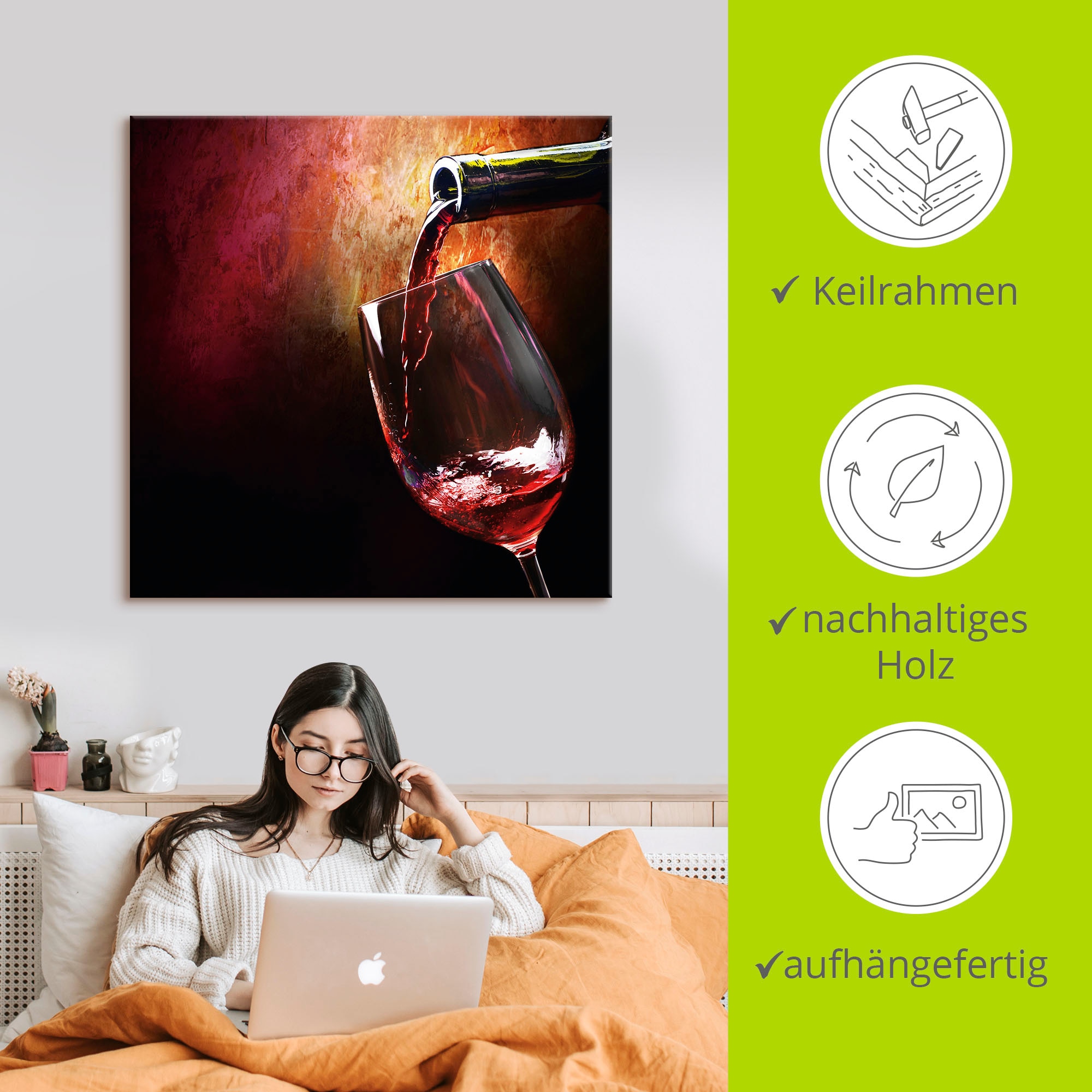 Artland Wandbild »Wein - Rotwein« Getränke 1 Stk. tlg. als Alubild, Outdoorbild, Leinwandbild, Poster, Wandaufkleber