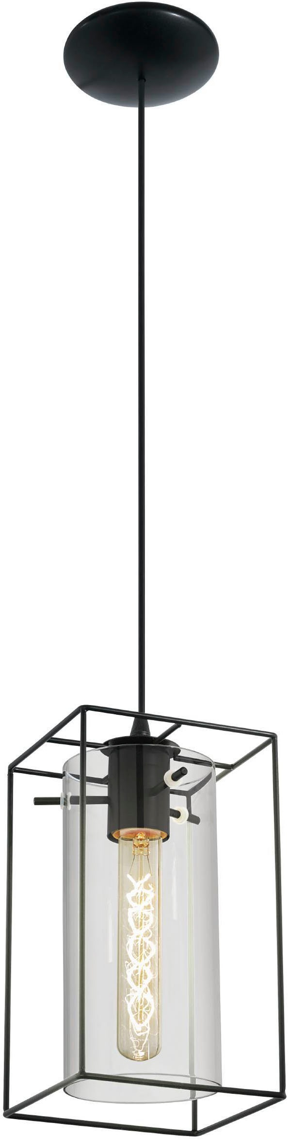 EGLO Hängeleuchte »Loncino Pendellampe, Vintage, Hängelampe aus Stahl und Glas, E27« E27 1 Stk. Hängeleuchte - L15 x B15 x H110 cm - schwarz - 1X60W exkl.