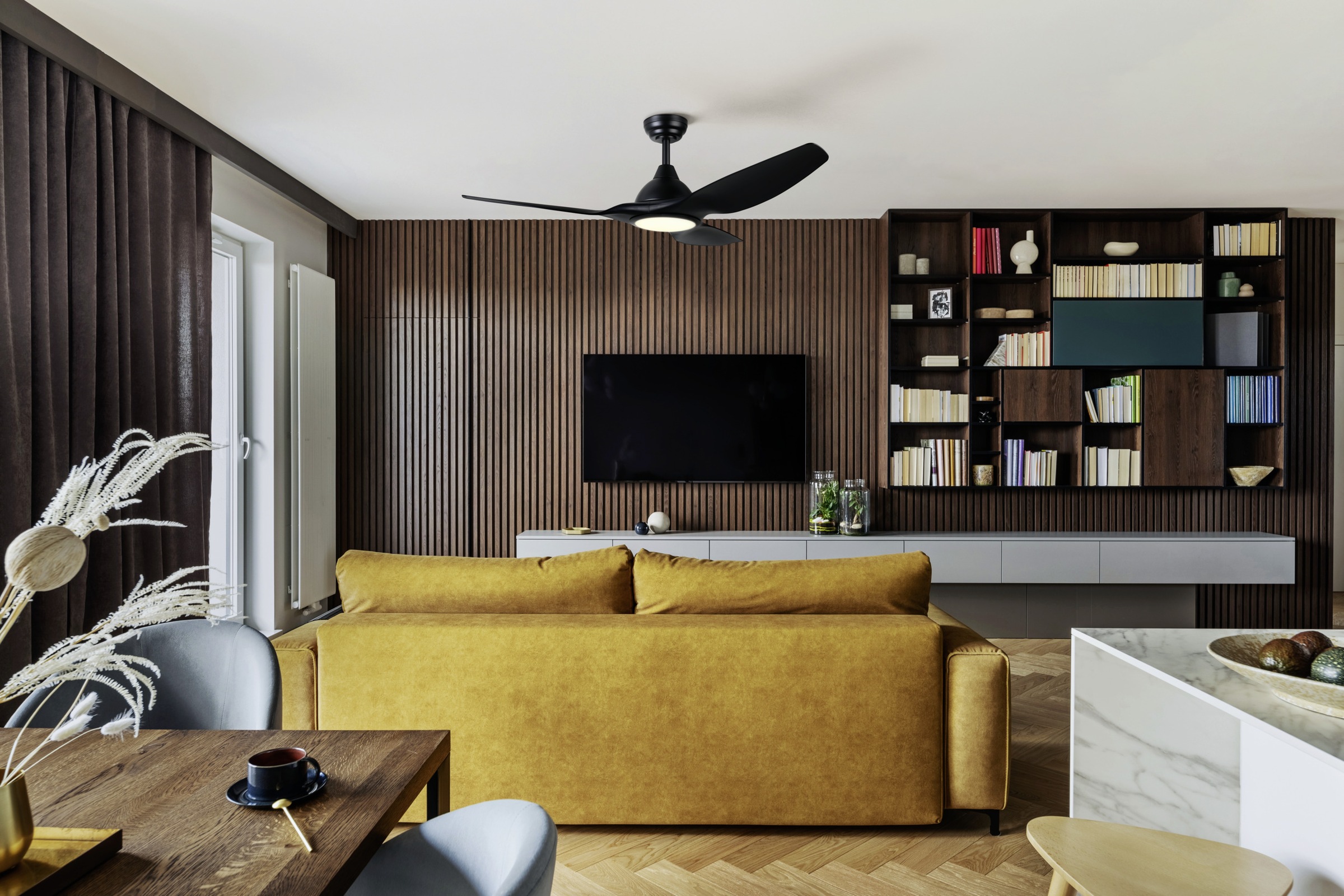 EGLO LED Deckenleuchte »TUNITAS Ventilator & Licht - Stahl - LED - 16W - IP20« LED-Modul 1 Stk. Kaltweiß | Neutralweiß | Warmweiß Ventilator mit Beleuchtung, Wohnzimmer, Schalfzimmern, H38 x Ø132 cm