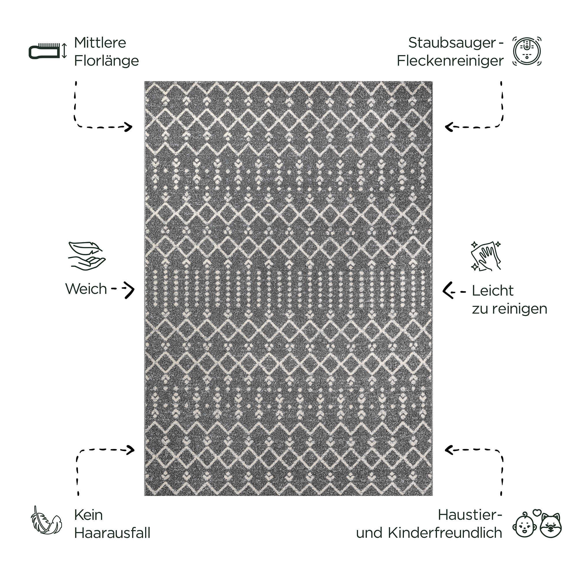 Sanat Teppich »Boho 8203« rechteckig 10 mm Höhe Kurzflor, robust, Boho, Scandic, für Fussbodenheizung geeignet