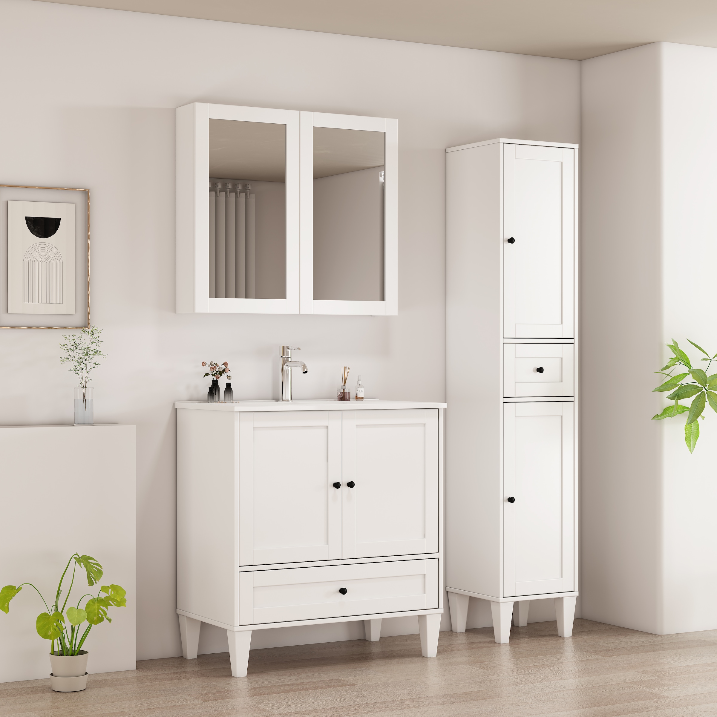 welltime Hochschrank »AMSTERDAM« Badschrank Breite 35cm, 2 Türen und 1 Auszug