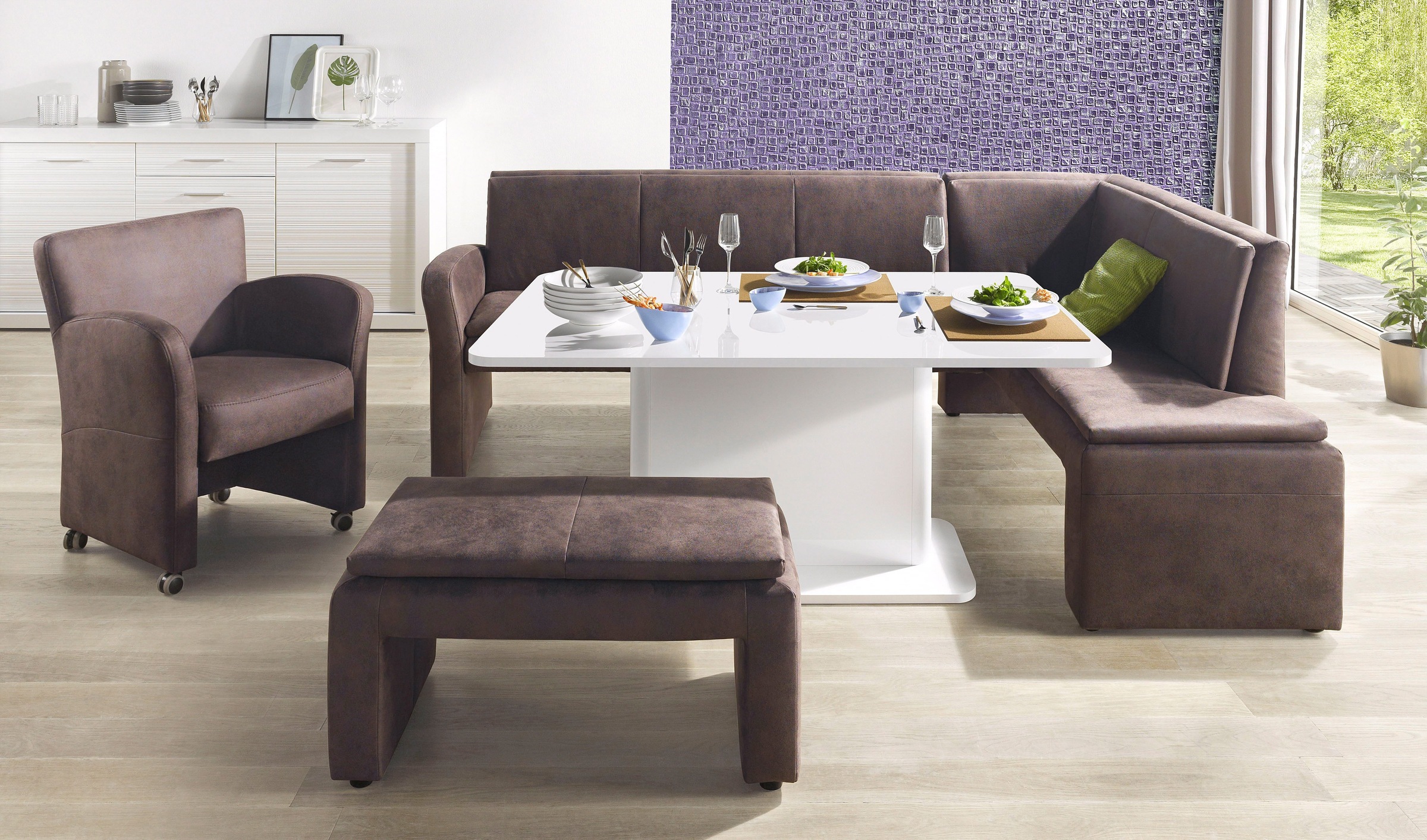 exxpo - sofa fashion Eckbank »Cortado, elegant und modern mit hohem Sitzkomfort«, hohe Bodenfreiheit, schöne Detailverarbeitung, wahlweise Lederbezug