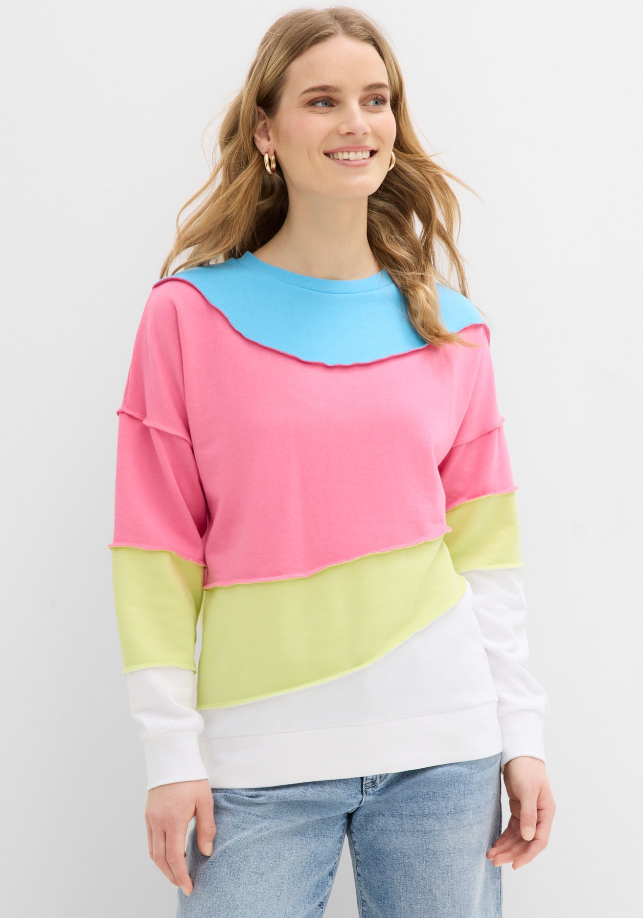 bonprix Sweatshirt , Oversize-Passform, Langarm, aus Baumwolle und Polyester

