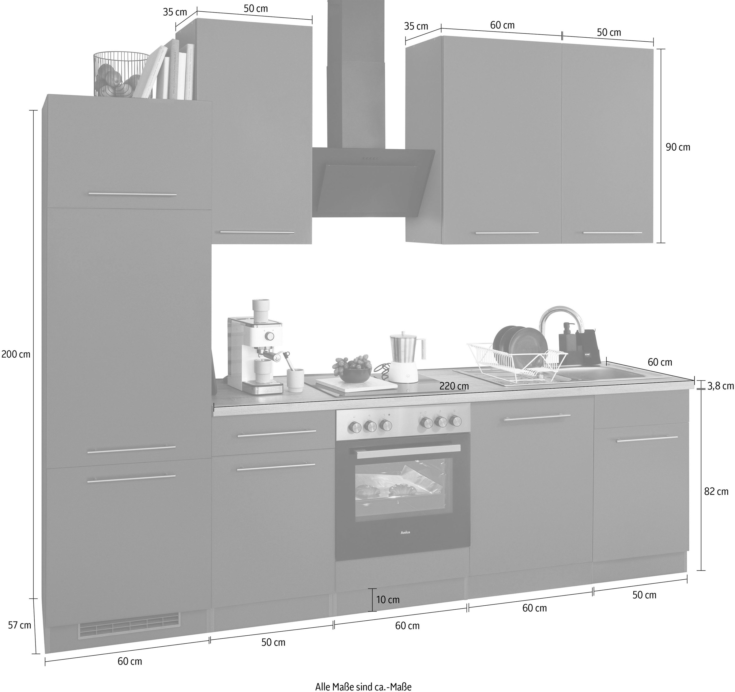 wiho Küchen Küchenzeile »Unna«, ohne E-Geräte, Breite 280 cm