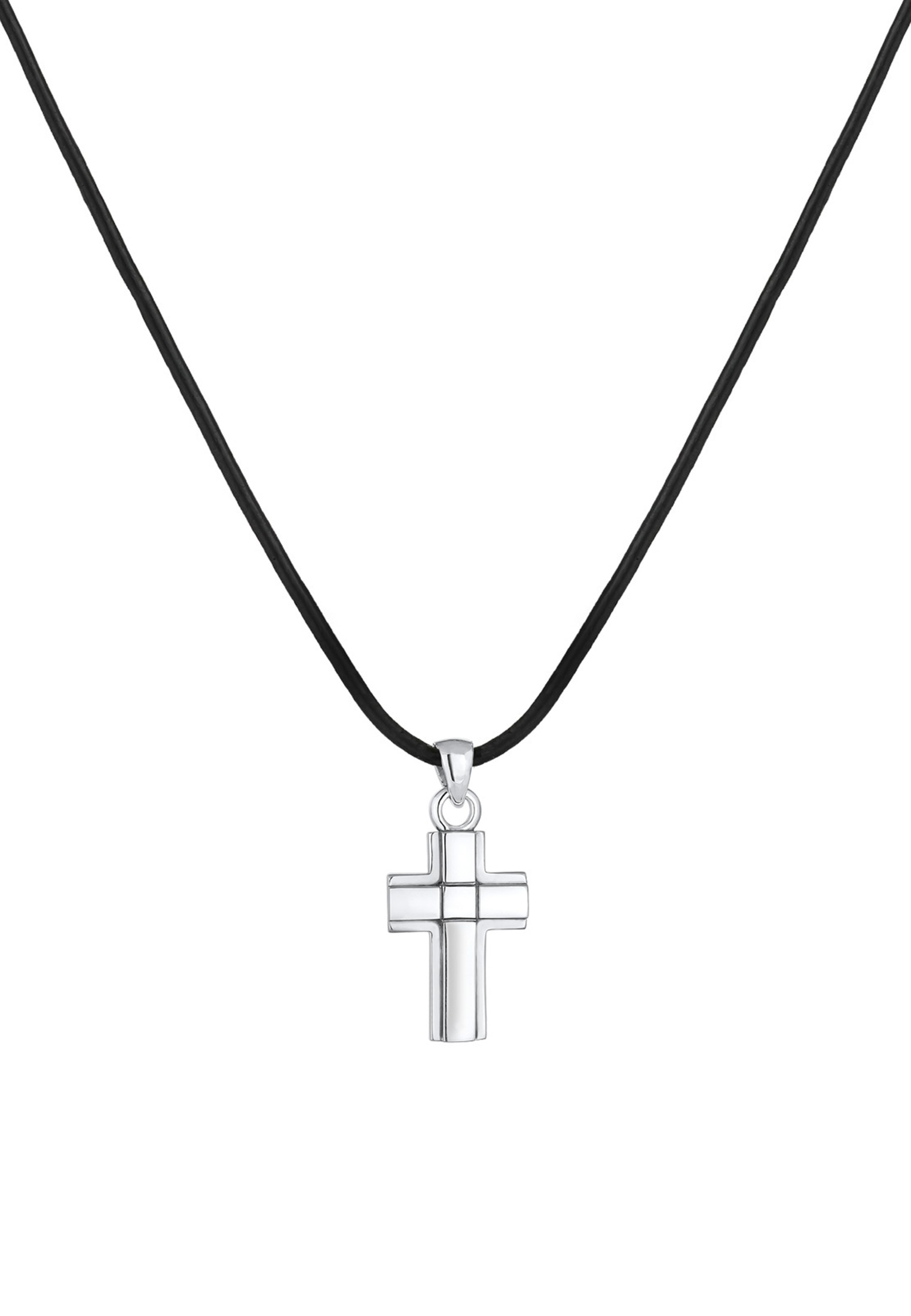 Kuzzoi Kette mit Anhänger »Halskette Lederkette Anhänger Kreuz 925 Sterling Silber«