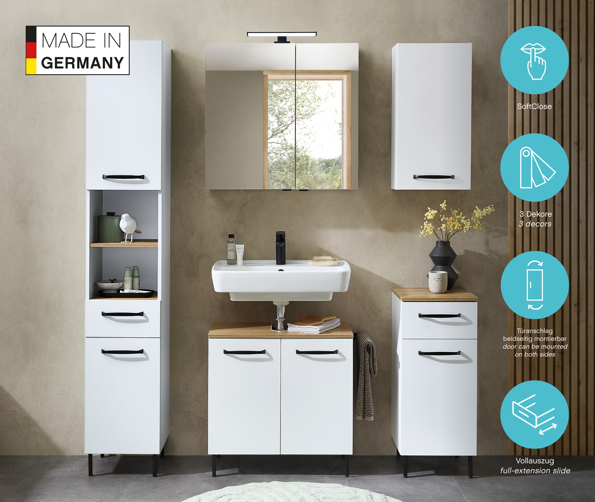 Saphir Badezimmerspiegelschrank »Quickset 500, 2 Türen, 67cm breit, LED-Aufsatzleuchte« inkl. Schalter und Steckdose