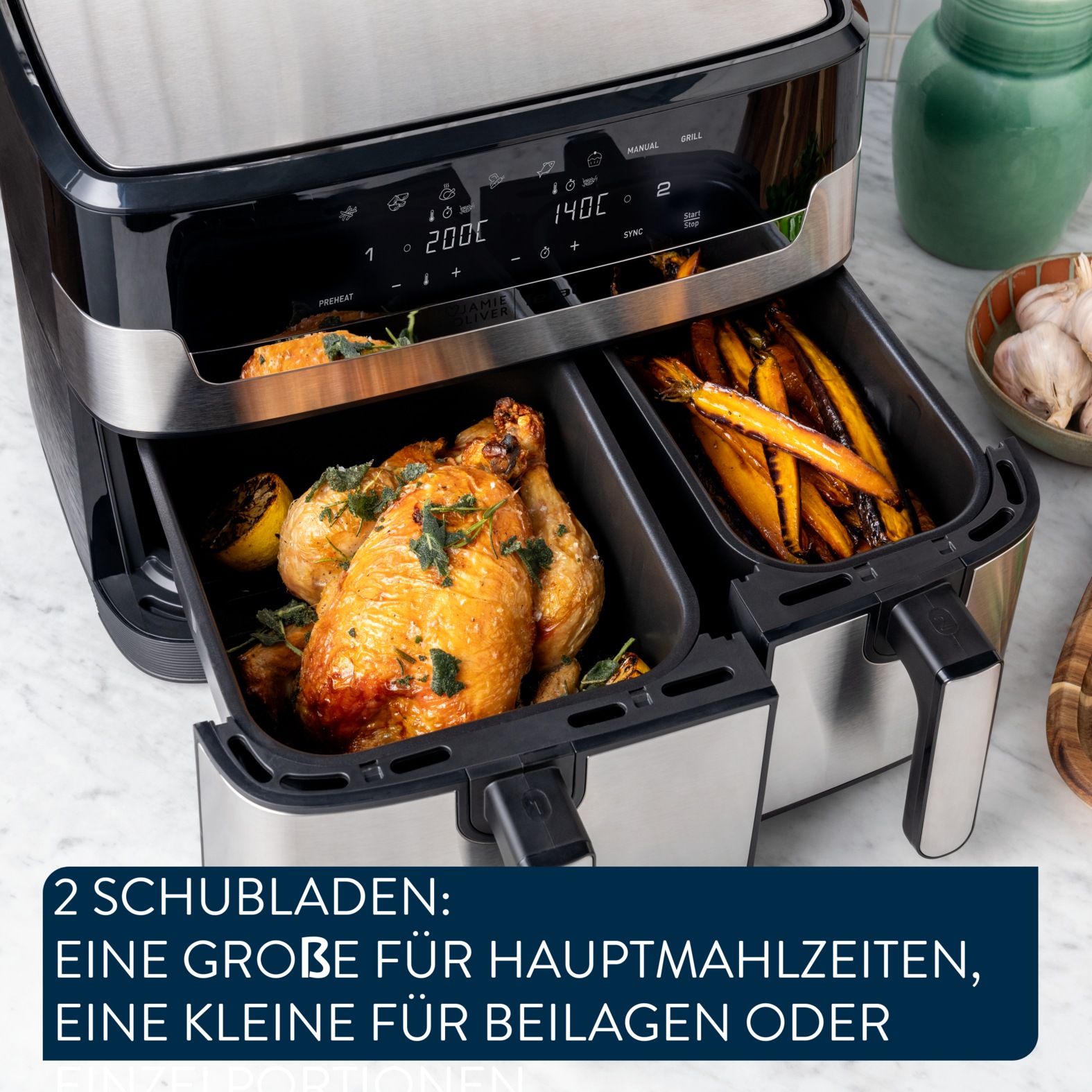 Tefal Heißluftfritteuse »Jamie Oliver by Tefal EY90JDE Dual Easy Fry & Grill«, 2700 W, Heissluftfritteuse Doppelkammer, 8 automatische Programme, EY90JDE