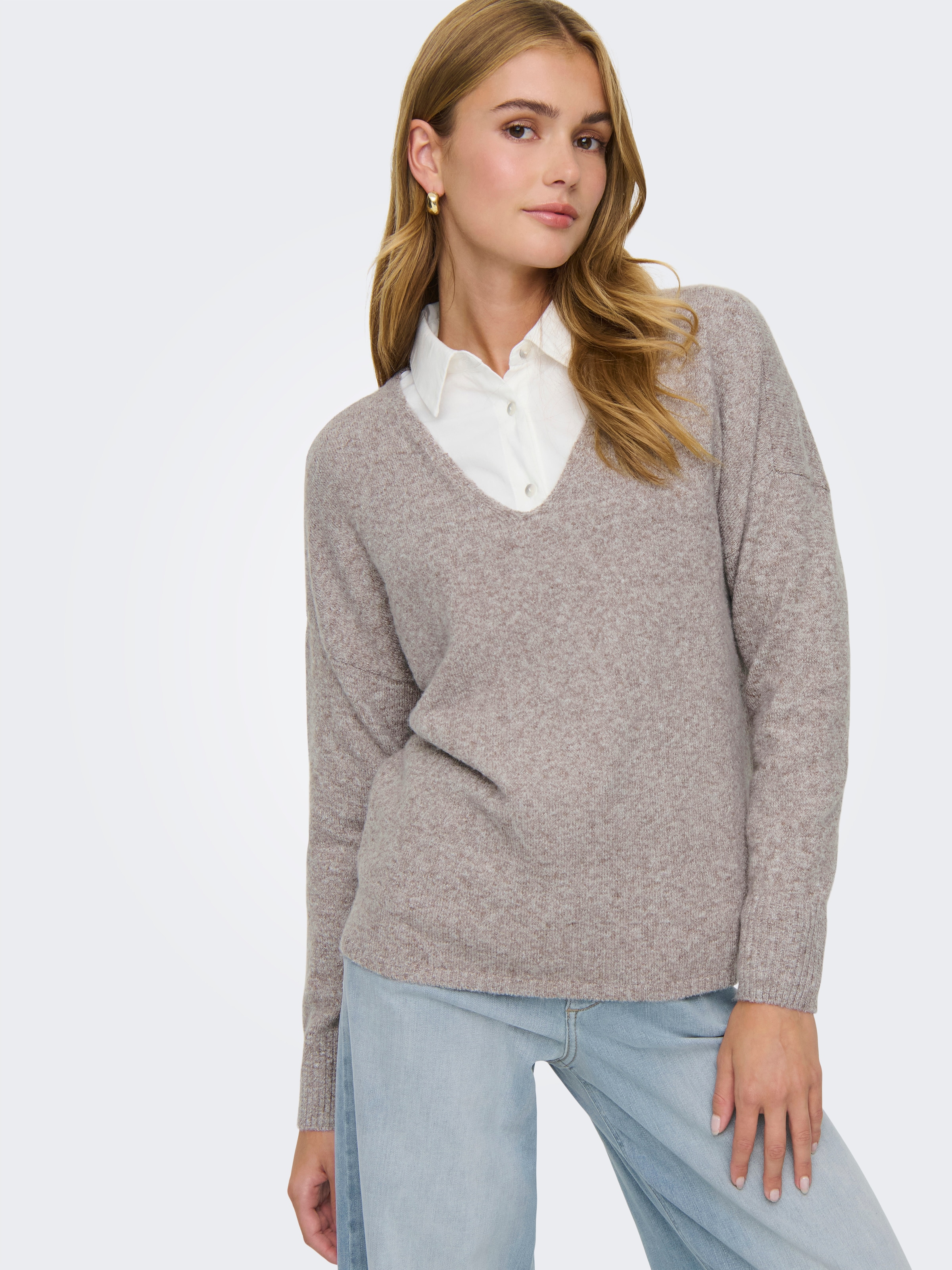 ONLY V-Ausschnitt-Pullover »ONLRICA LIFE L/S V-NECK PULLO KNT NOOS« Materialmix, regular fit