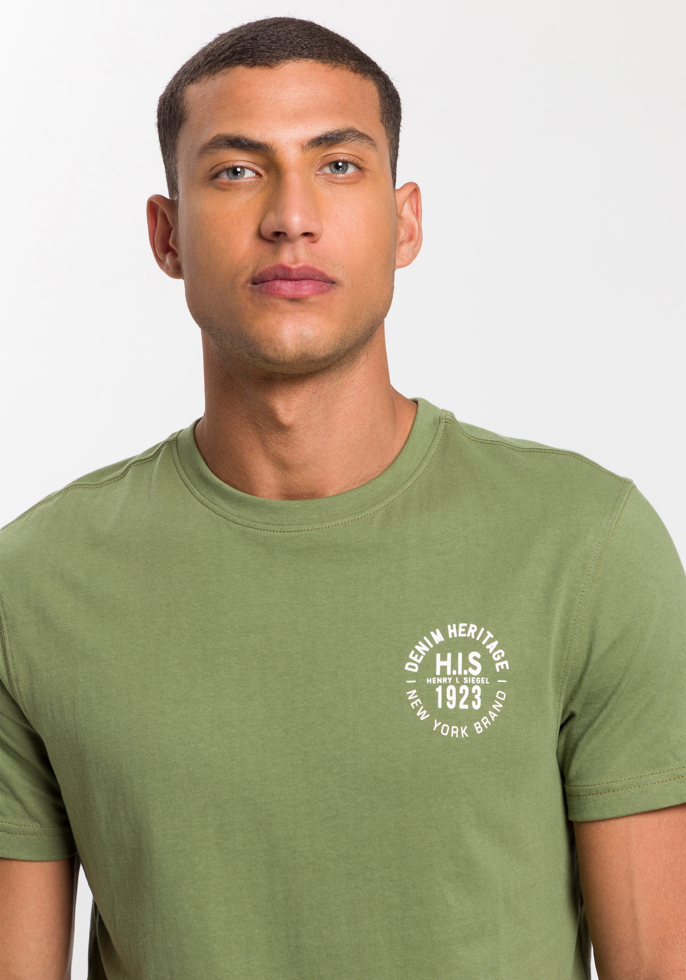 H.I.S T-Shirt, (Packung, 3 tlg., 3er-Pack), schmal geschnitten, bedrucktes Design, aus 100% Baumwolle