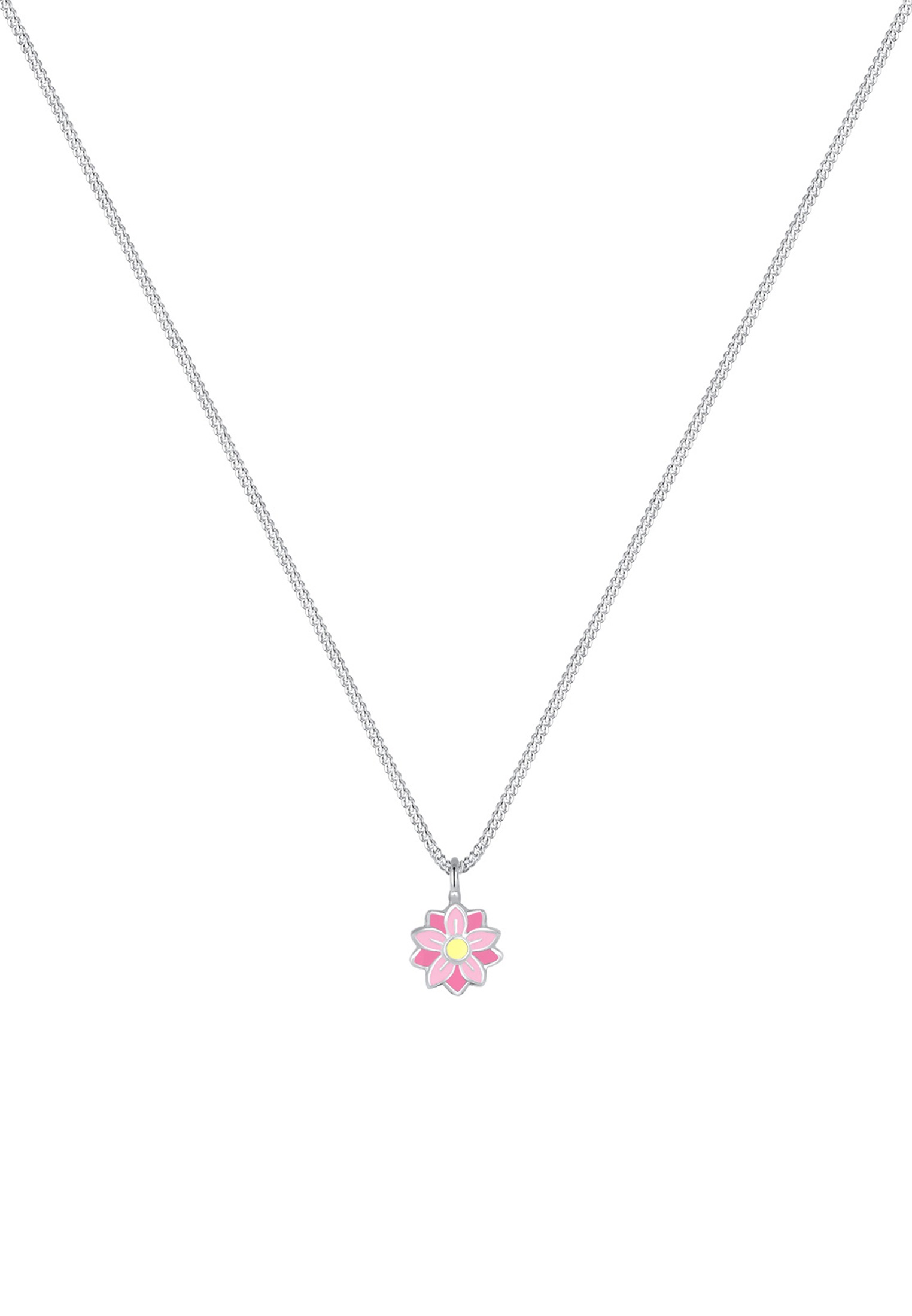 Elli Silberkette »Halskette Kinder Flower Blume Emaille Rosa 925 Sterling Silber«