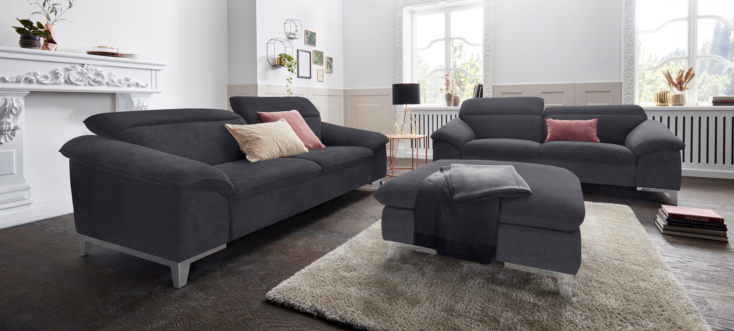 COTTA Polstergarnitur »Teresa L-Form«, (Set), Set bestehend aus: Ecksofa mit Kopfteilverstellung & Hocker
