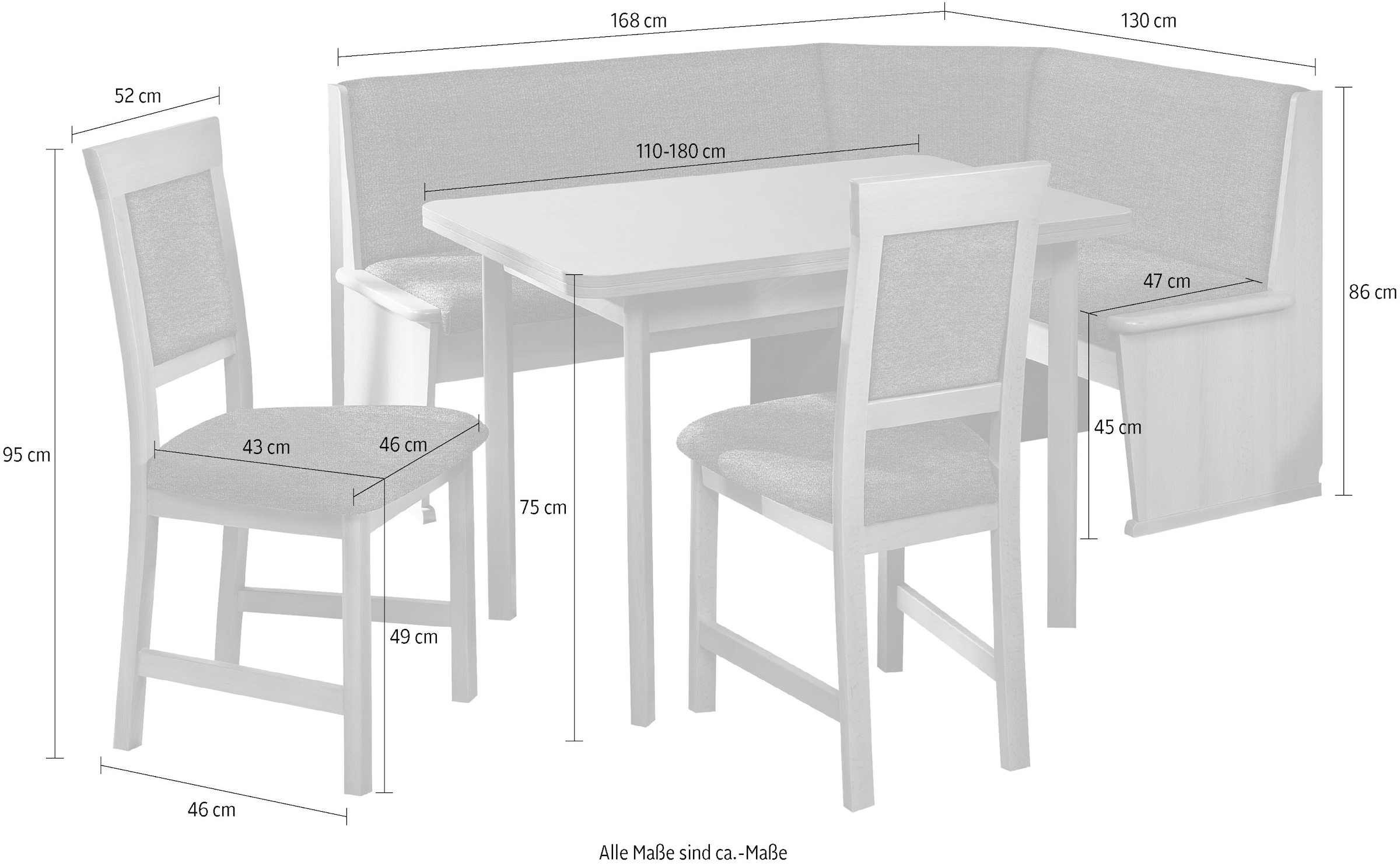 SCHÖSSWENDER Eckbankgruppe bei umstellbar, Stühle massiv Auszug online »Isar«, 110(180)cm, mit rechts OTTO links und Eckbank