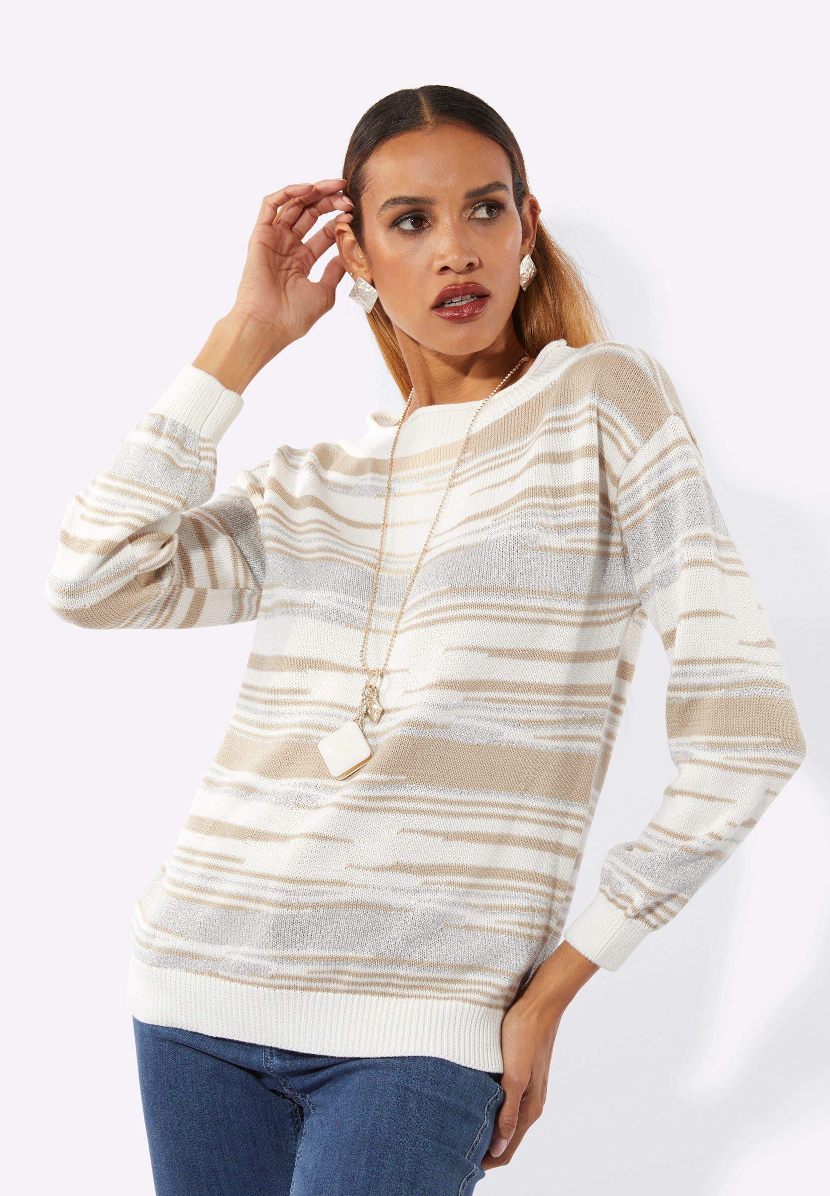 creation L Longpullover »Pullover Jacquardpullover mit Glanzgarn«