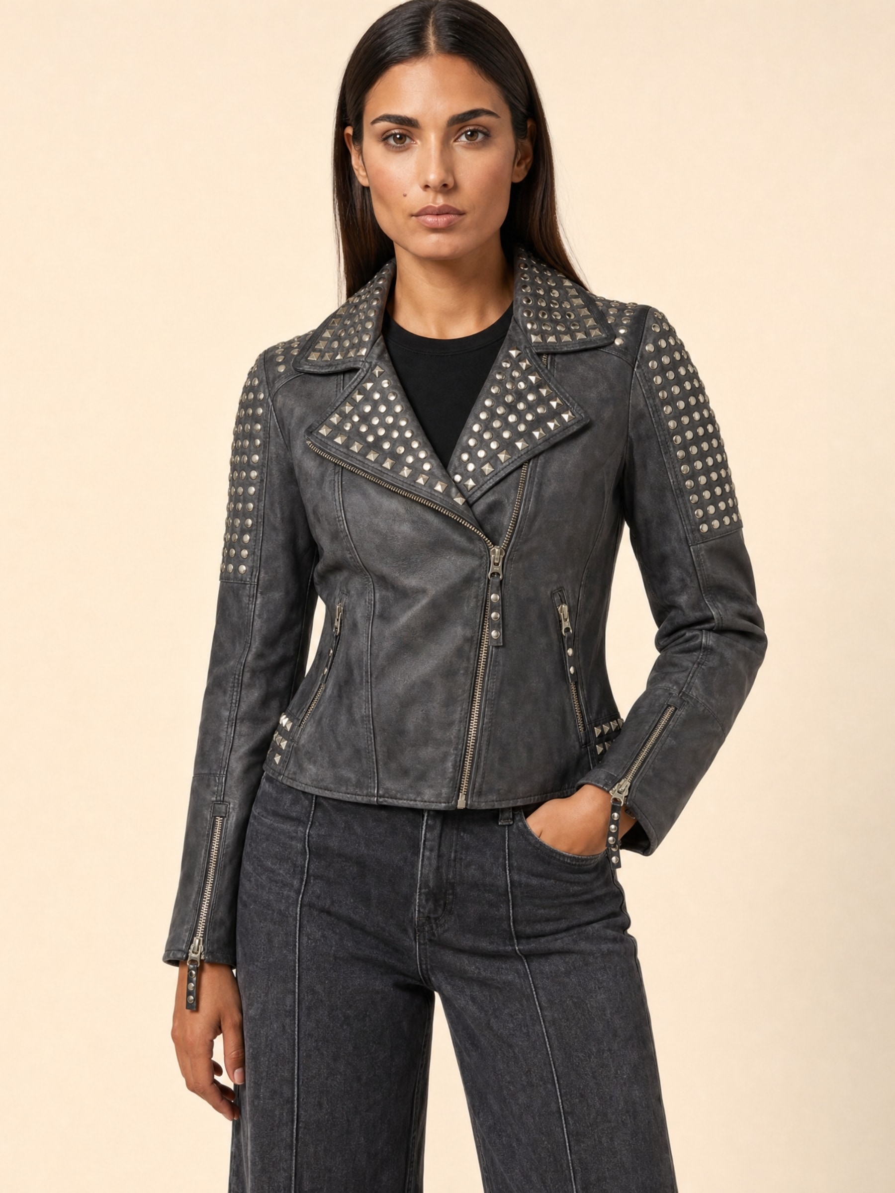 RICANO Bikerjacke »Lederjacke studd« Handgefertigt aus echtem Leder